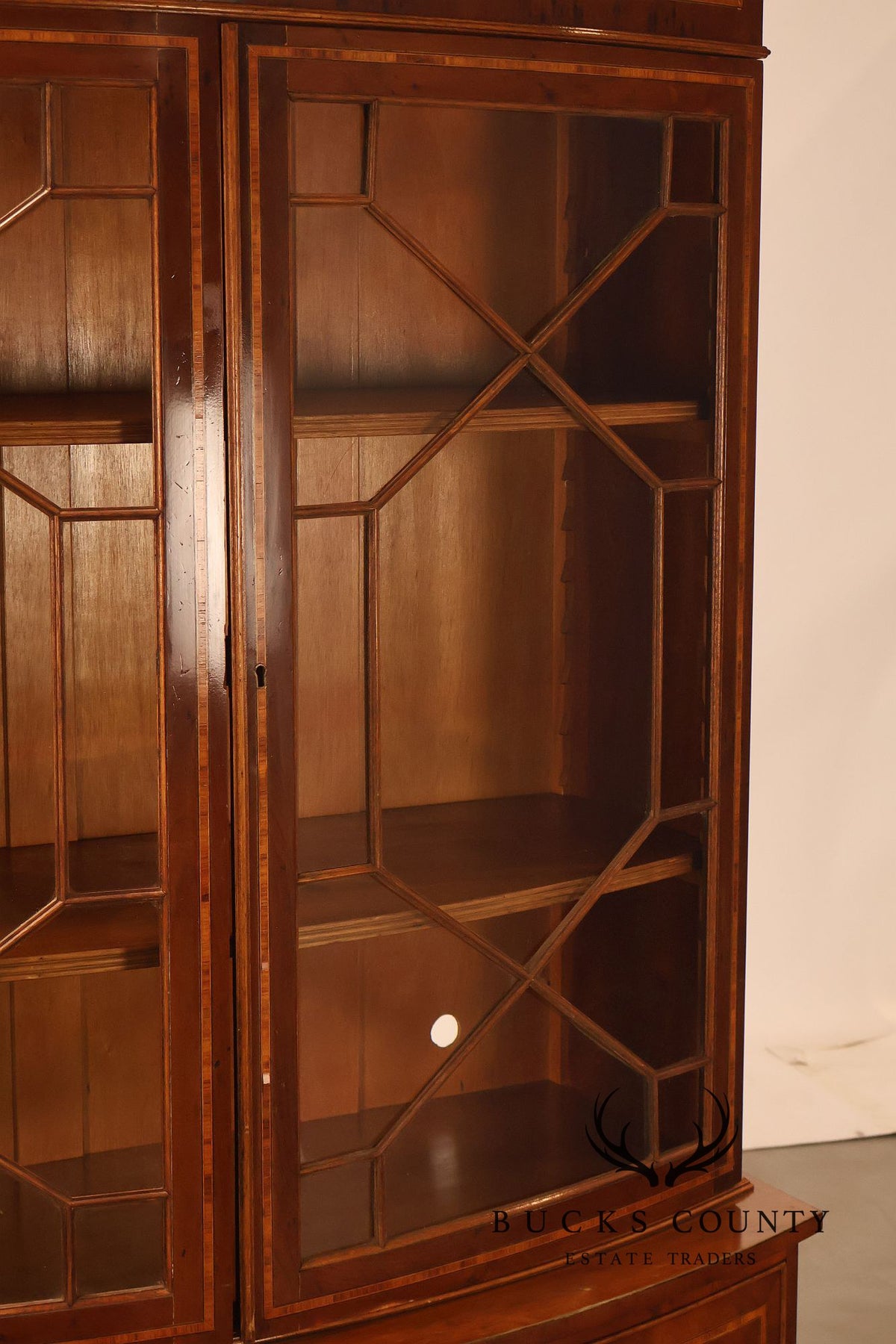 Georgian Style Inlaid Yew Wood Bow Front Bookcase Bureau China Cabinet