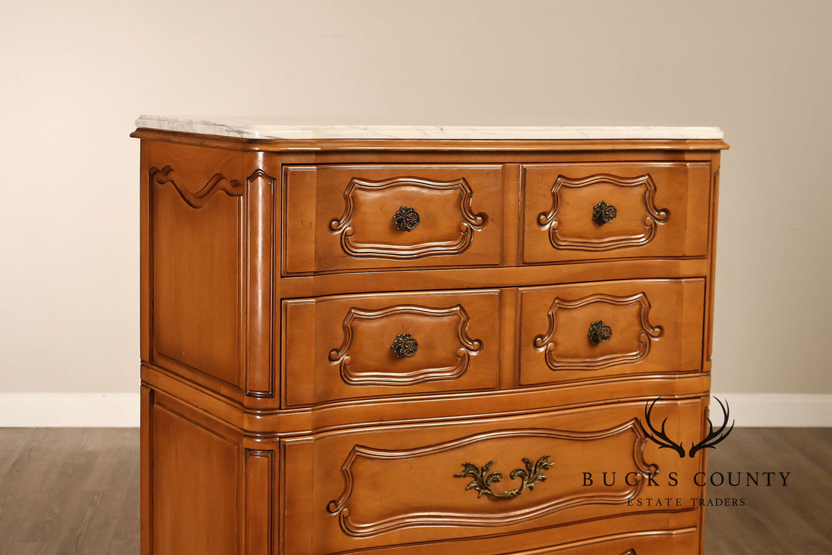 French Provincial Style Marble Top Tall Chest Of Drawers