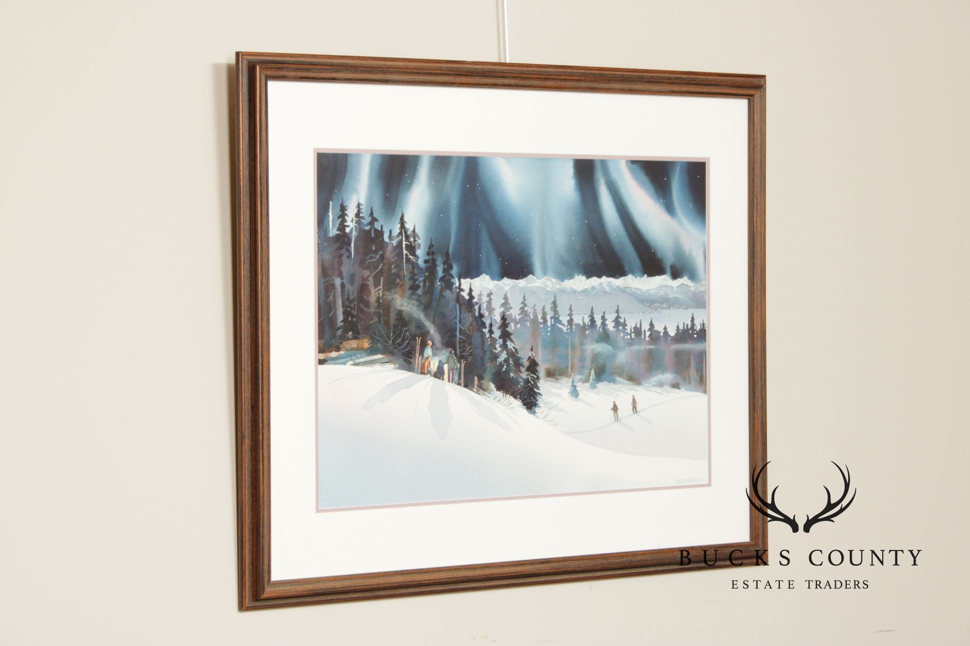 John Svenson Watercolor Painting, Ski Party