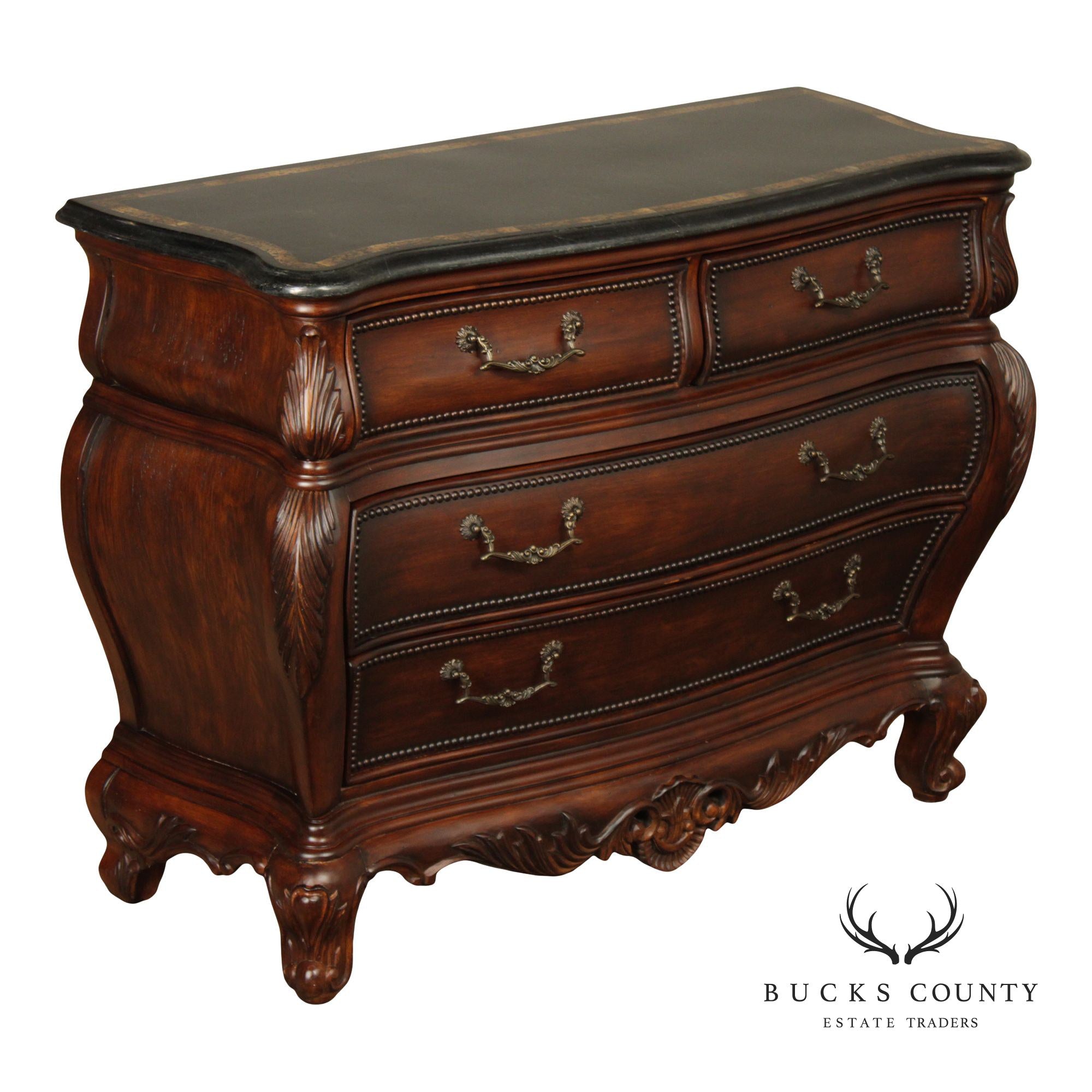 Hooker Furniture 'Seven Seas' Rococo Style Bombe Marble Top Chest of Drawers