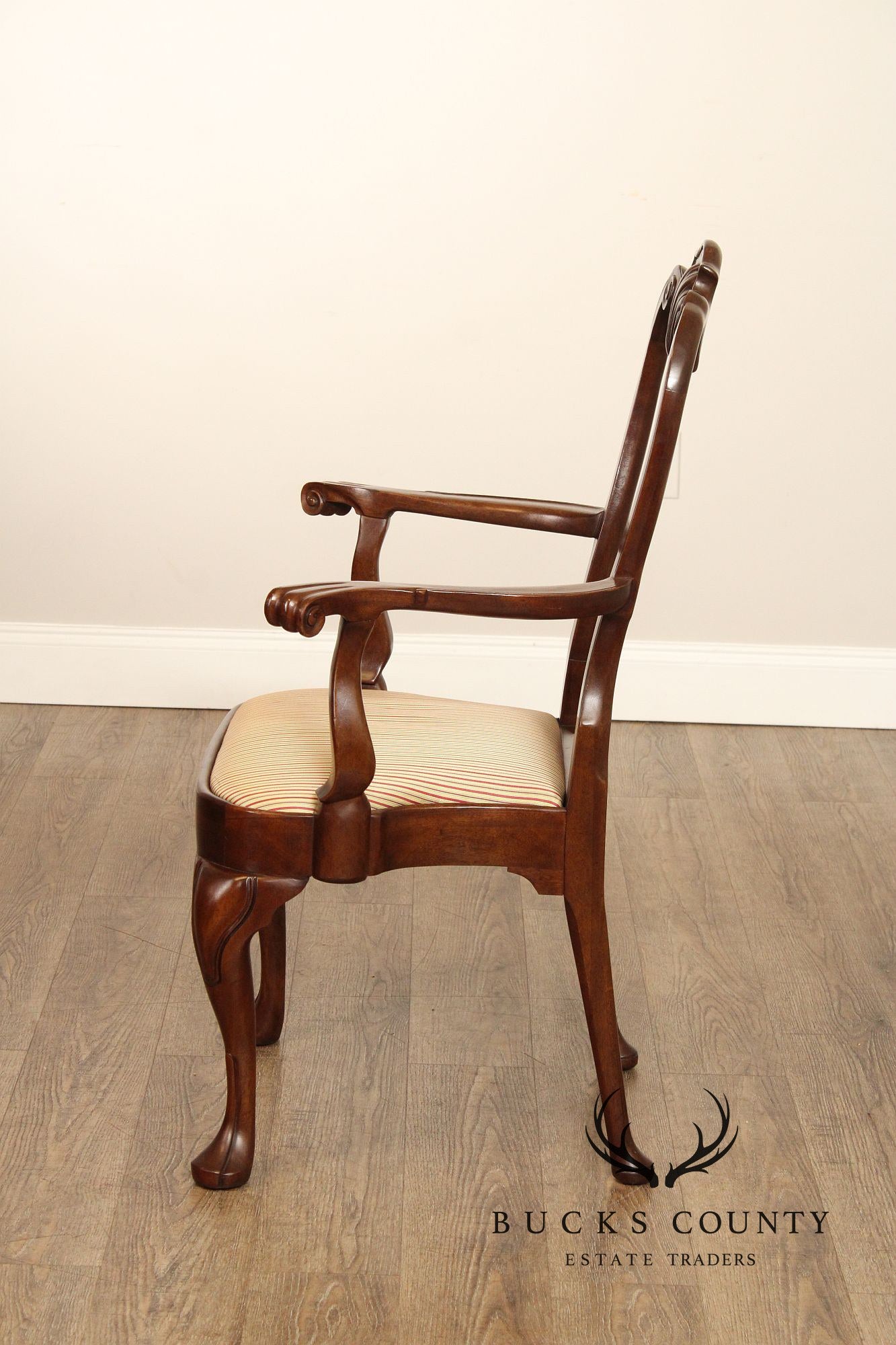 Queen Anne Style Pair of Carved Mahogany Armchairs