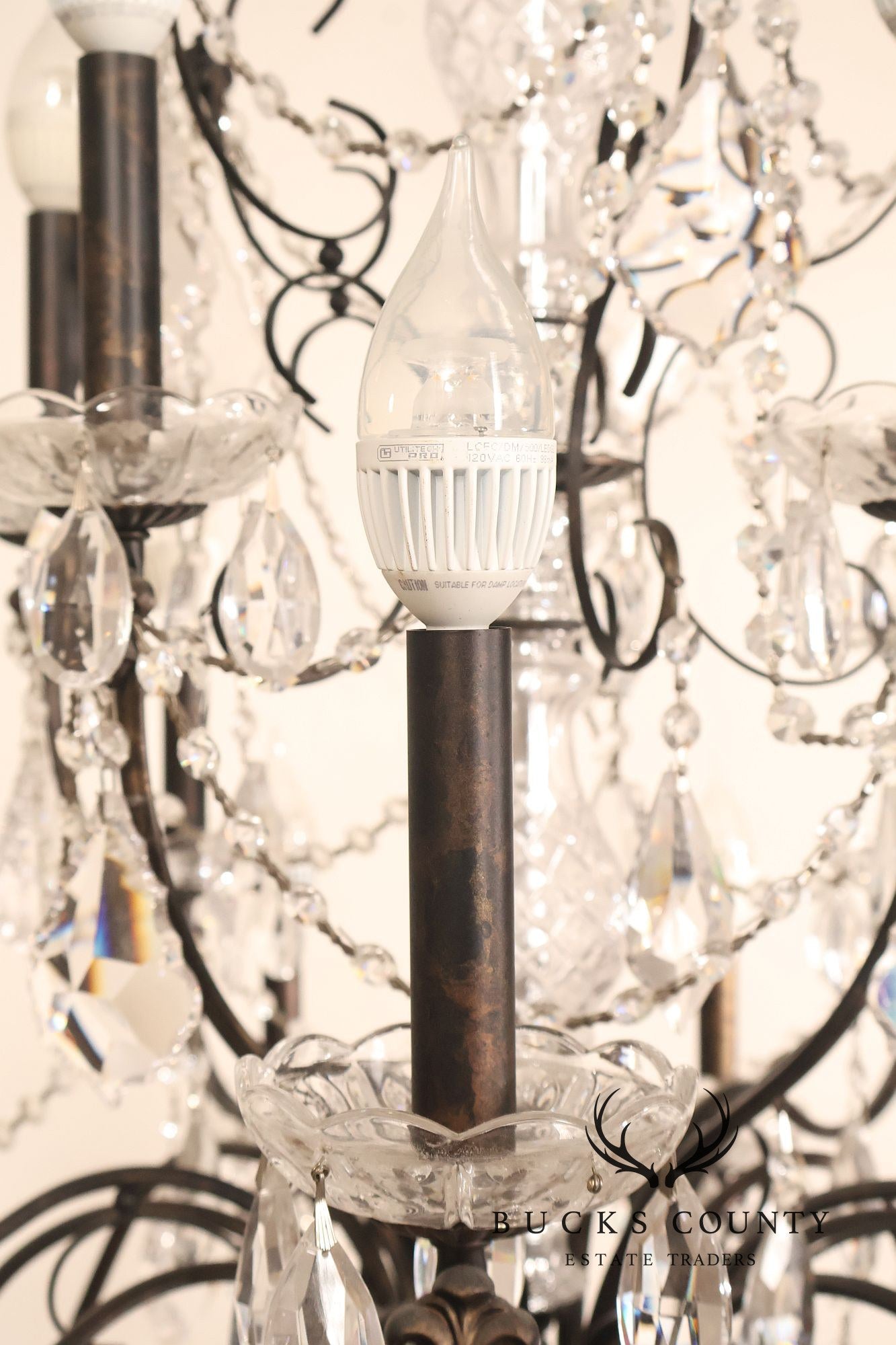 Large Twenty-Light Crystal And Wrought Iron 55" Chandelier