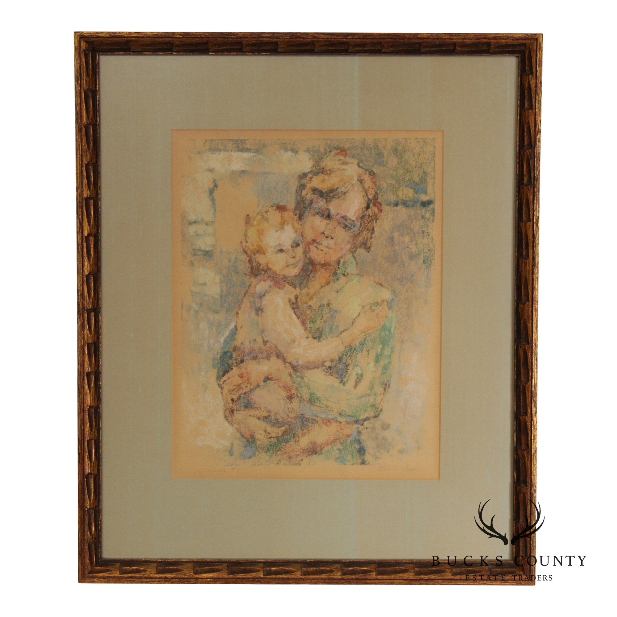 Edna Bass Impressionist Style Pastel Painting, 'Maternité'