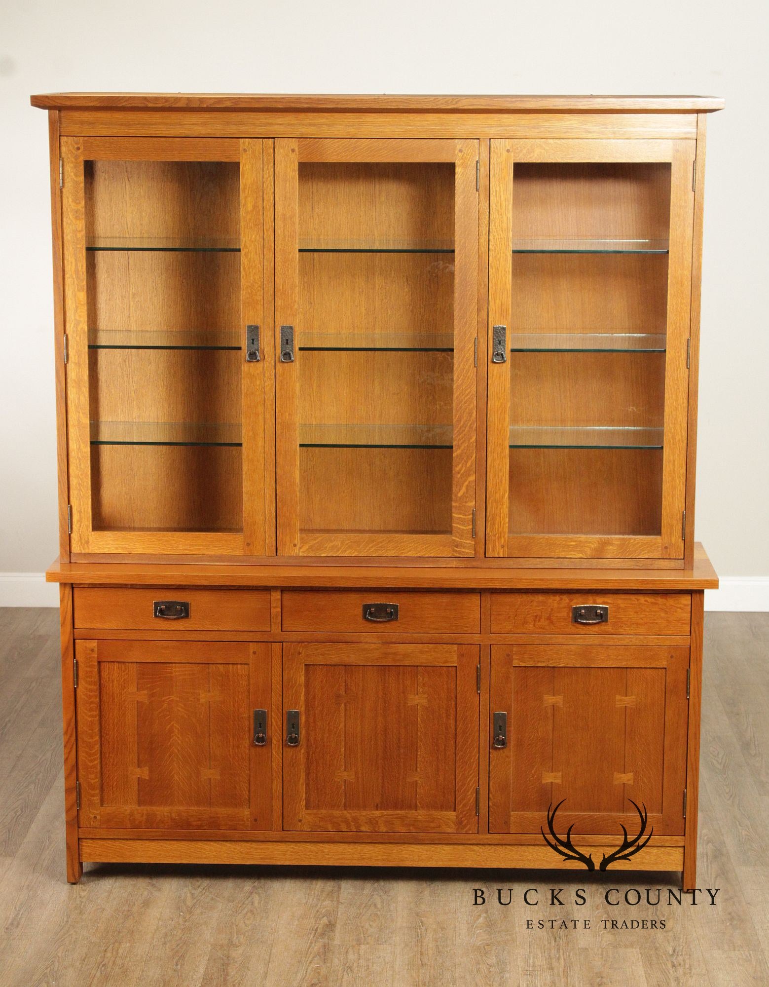 Stickley Mission Collection Oak Three Door China Cabinet