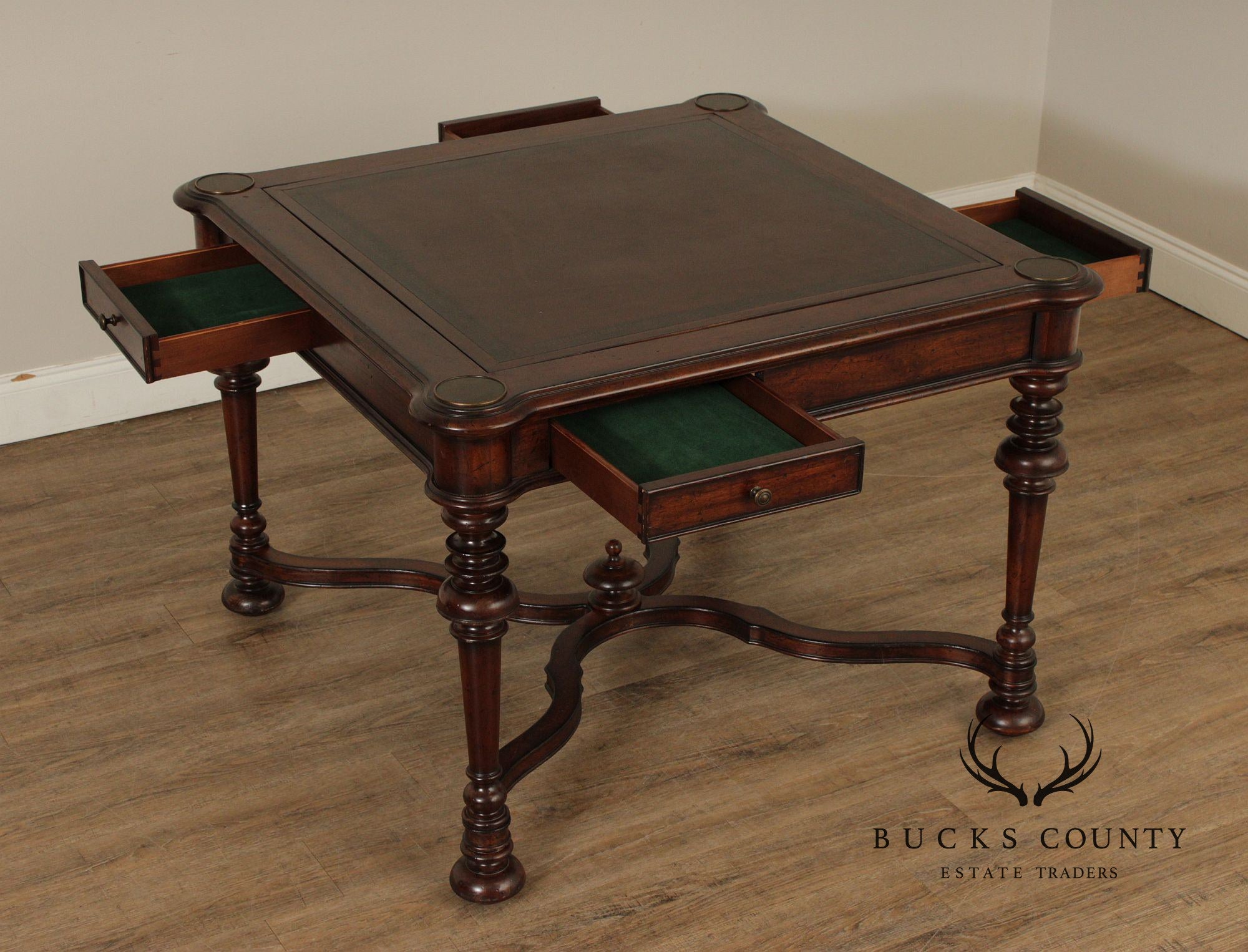 Jacobean Style Leather Top Dark Cherry Games Table