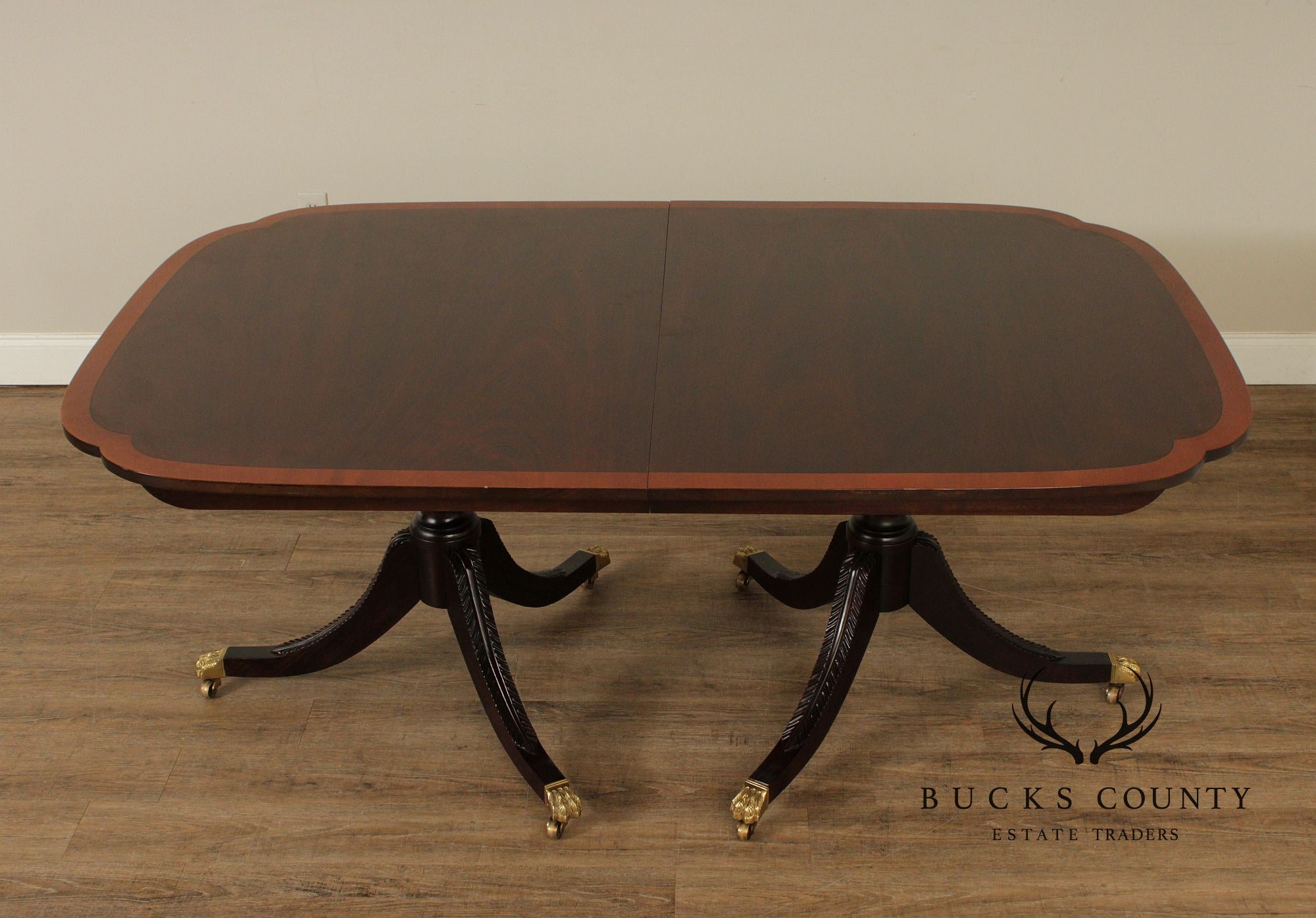 Stickley Regency Style Mahogany Double Pedestal Dining Table