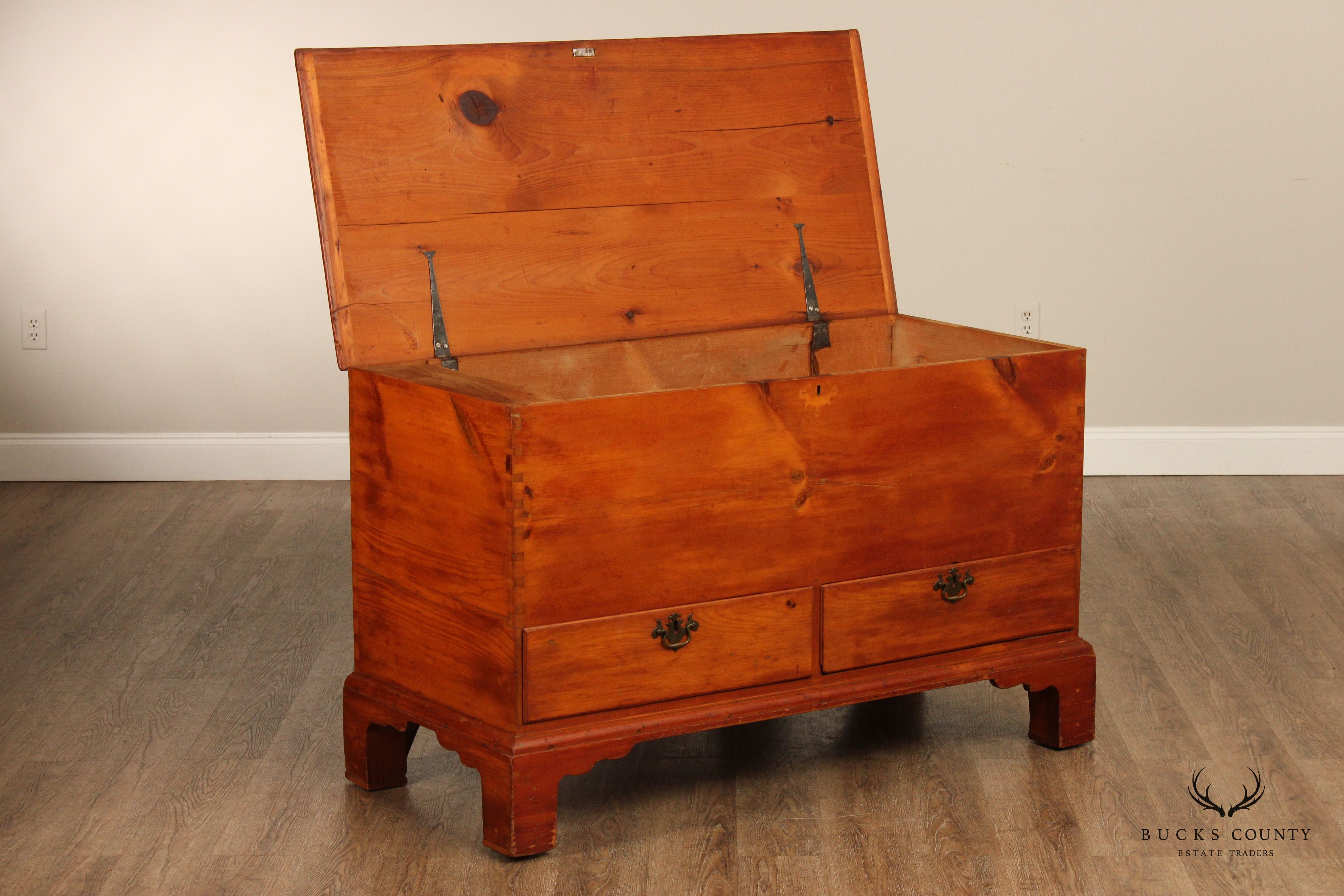 Antique Chippendale Large Two-Drawer Pine Blanket Chest