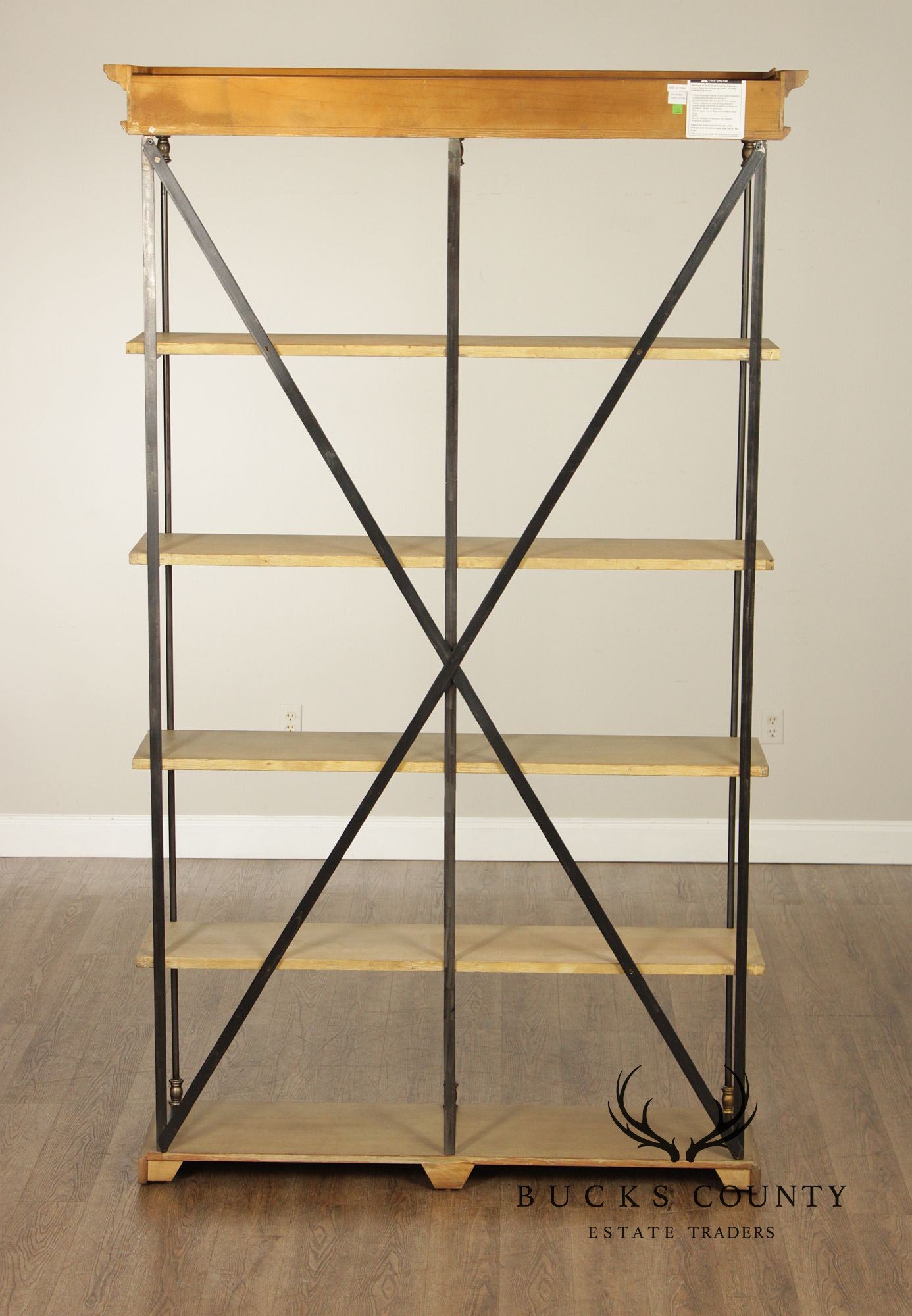 Transitional Industrial Style Iron And Wood Etagere Bookcase