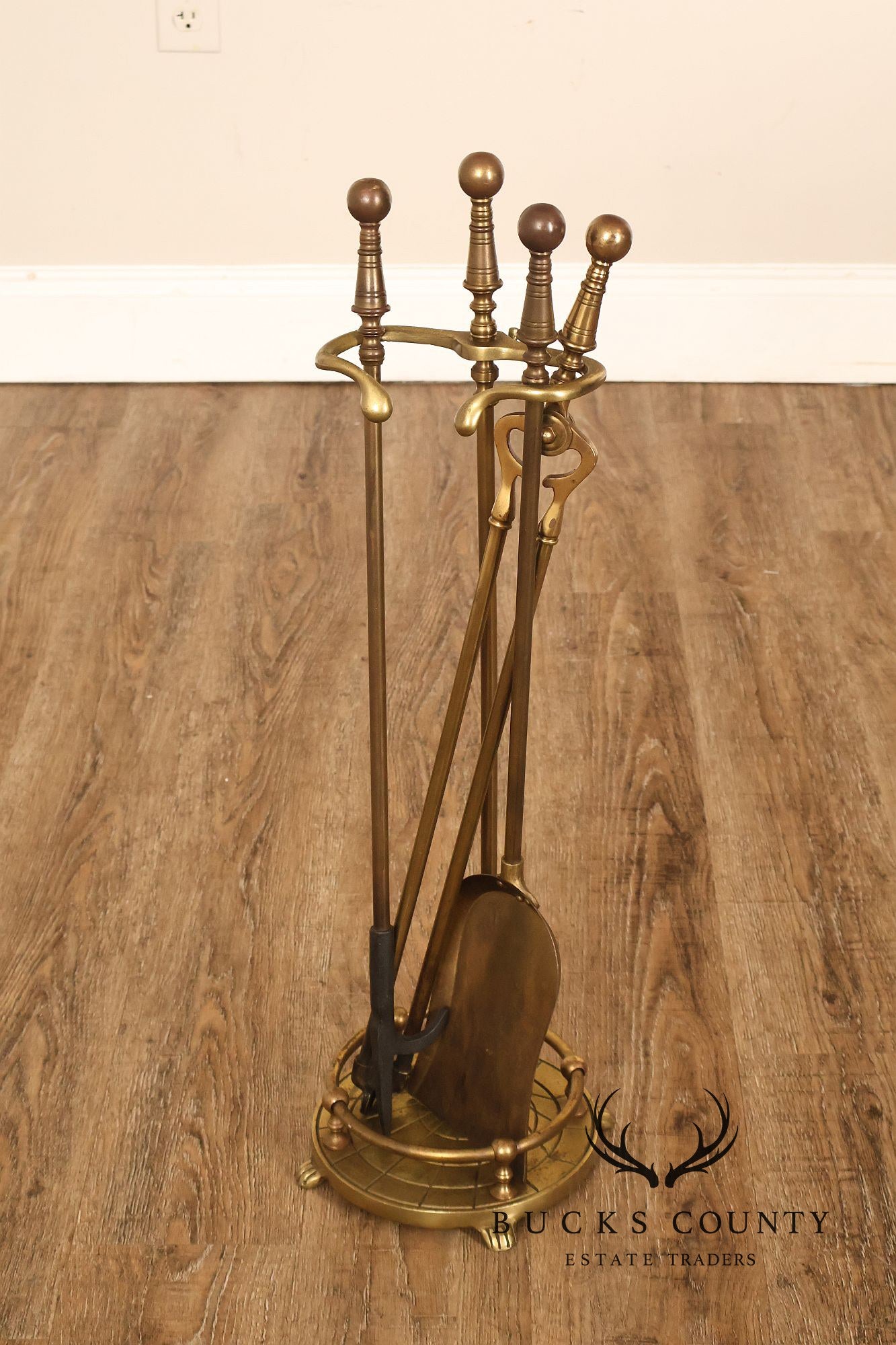 Traditional Brass Fireplace Four-Piece Tool Set