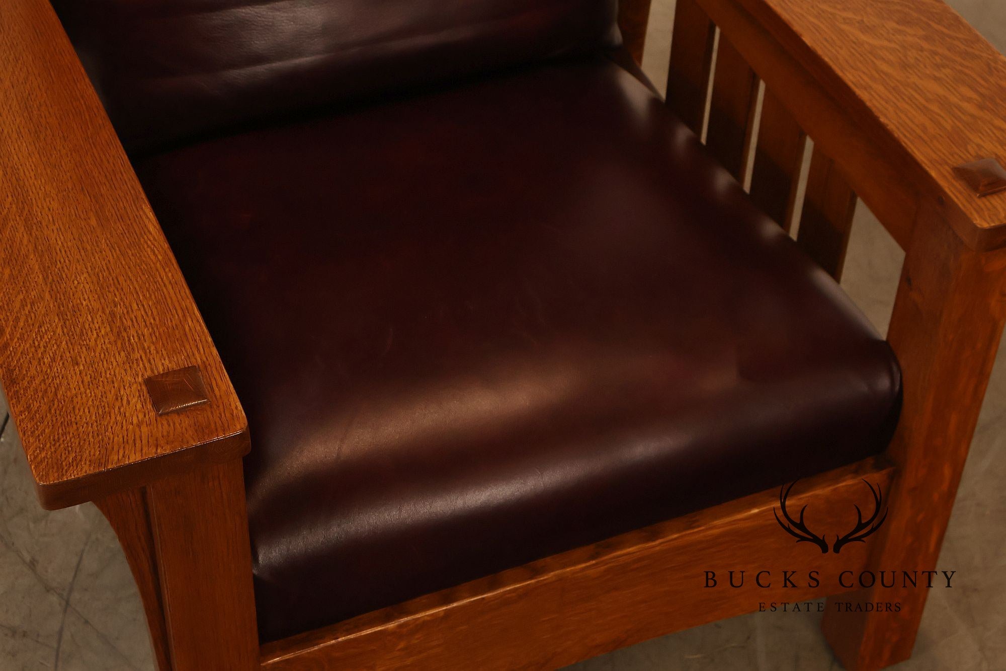 Stickley Mission Collection Pair Of Oak & Leather Bow Arm Morris Chairs