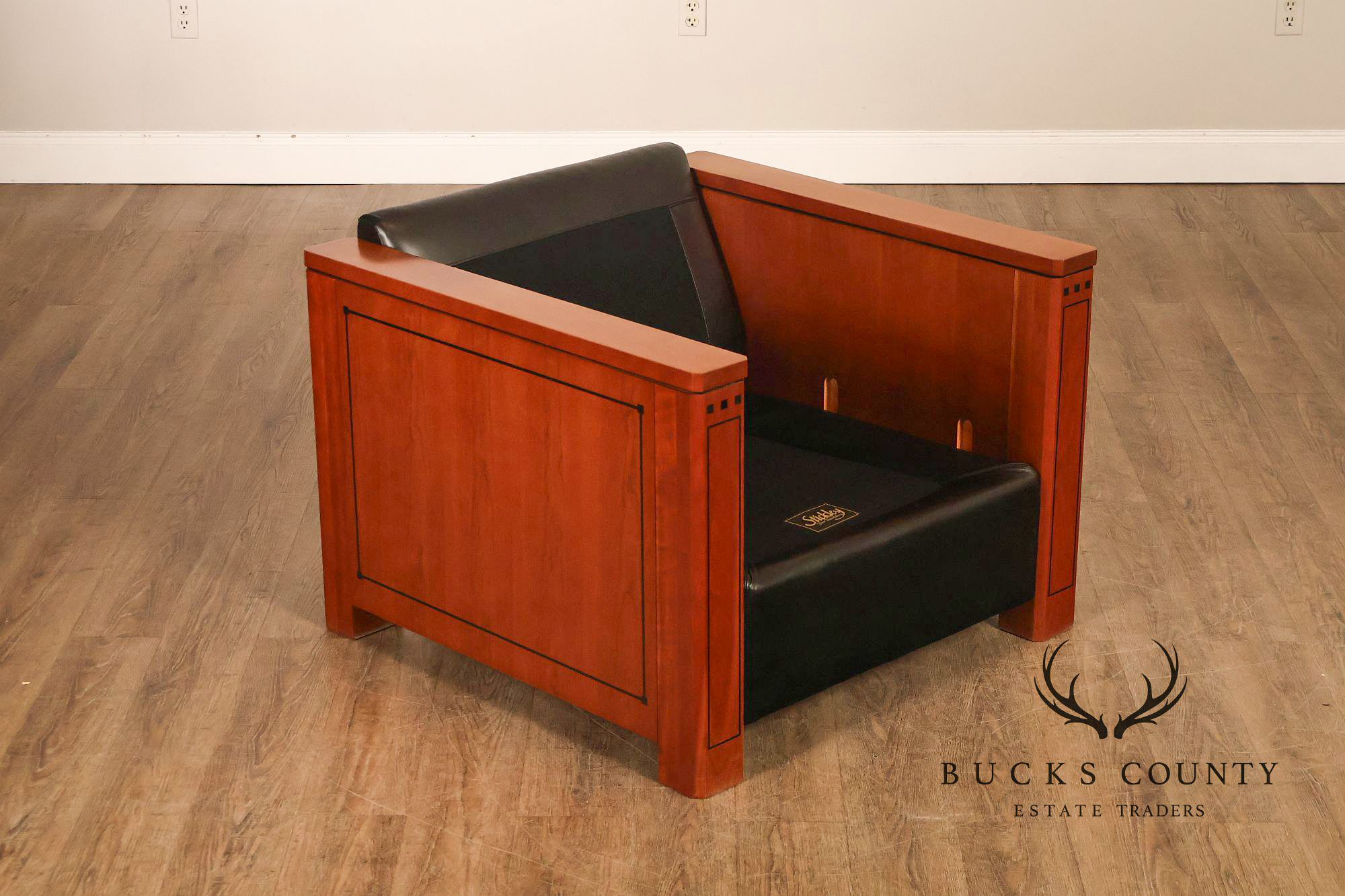 Stickley 21st Century Collection Pair of Black Leather Lounge Chairs