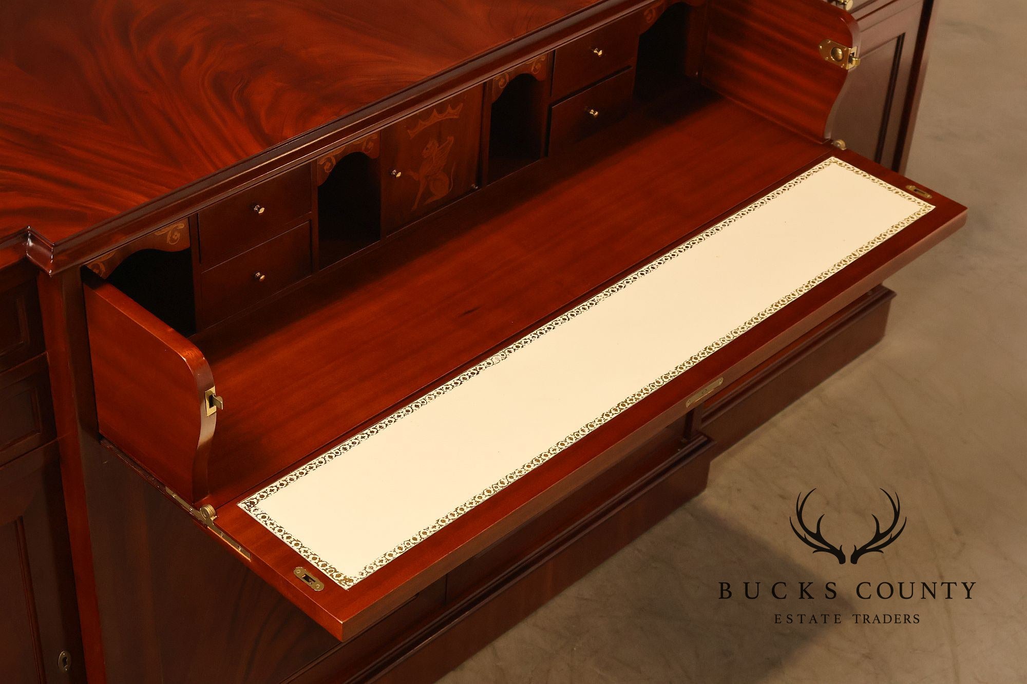 Flame Mahogany Breakfront Buffet Sideboard with Drop Front Secretary Desk