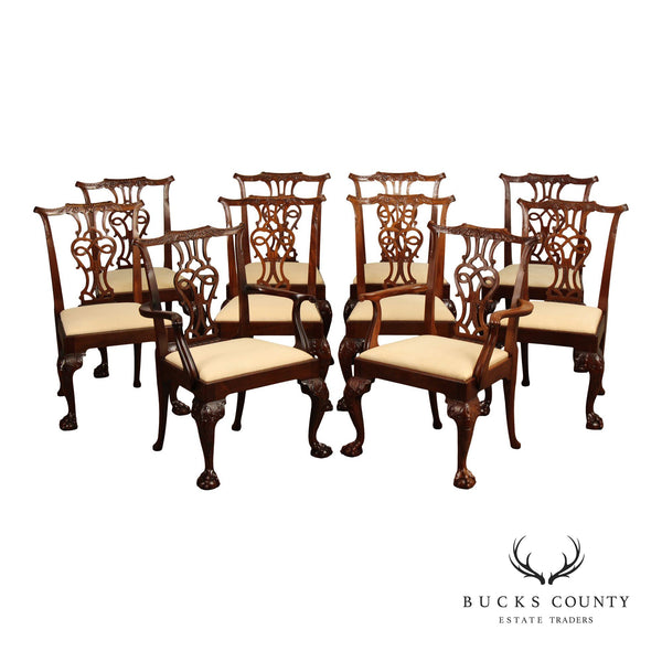 Baker Furniture Stately Homes Chippendale Style Set of Ten Mahogany Dining Chairs
