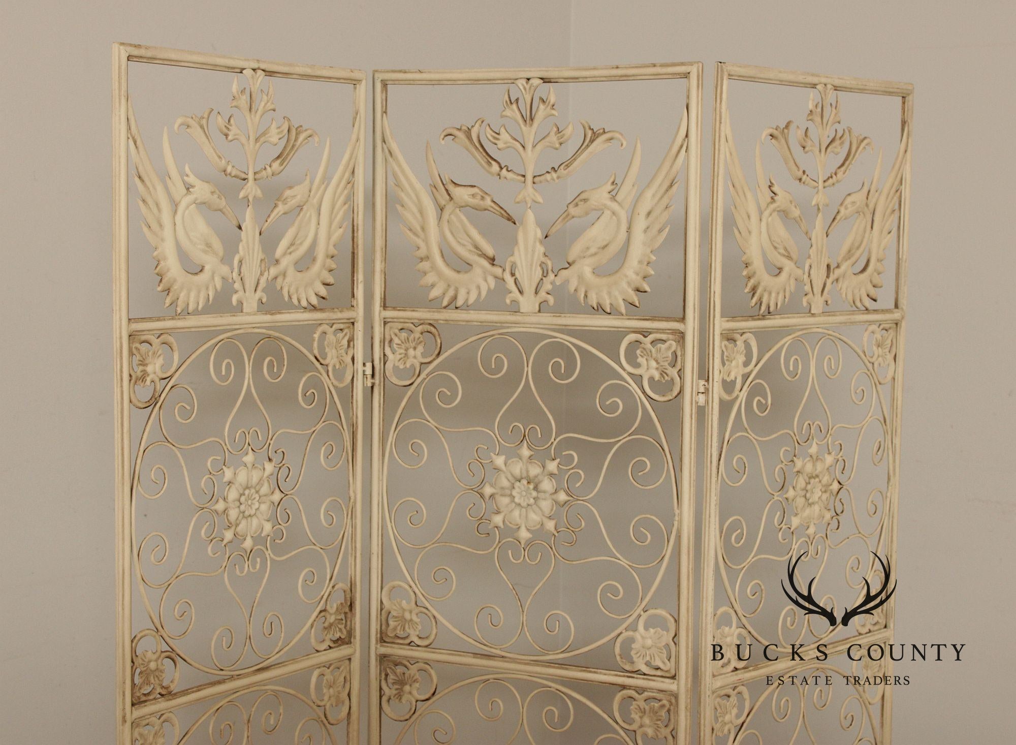 Enameled Wrought Iron Three-Panel Room Screen