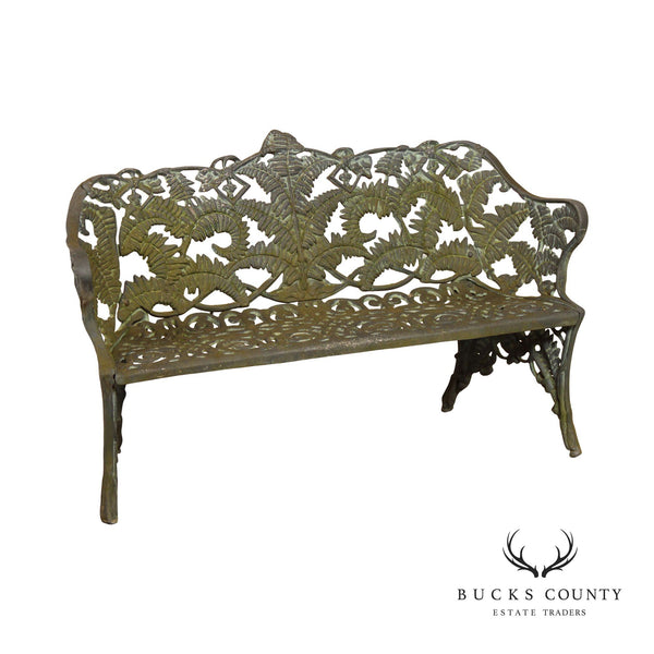Victorian Style Patinated Cast Aluminum Outdoor Patio Fern Bench