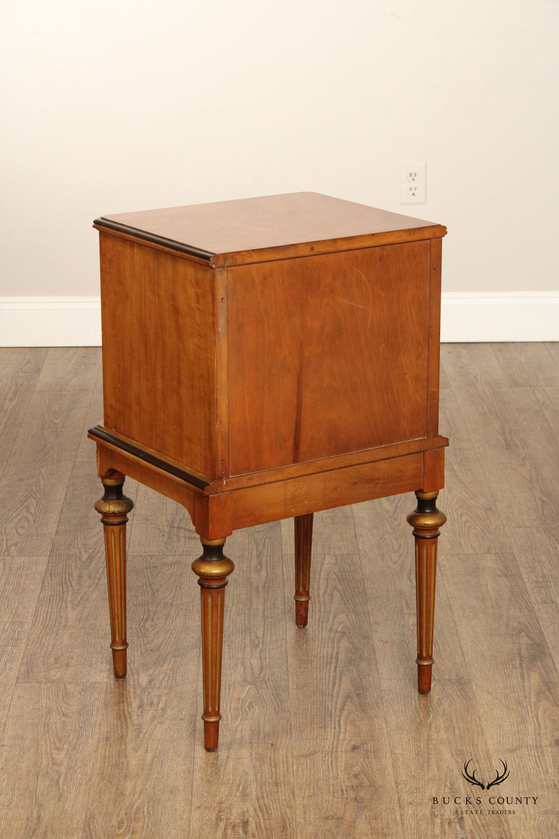 1930's French Regency Style Carved and Partial Gilt Satinwood Nightstand