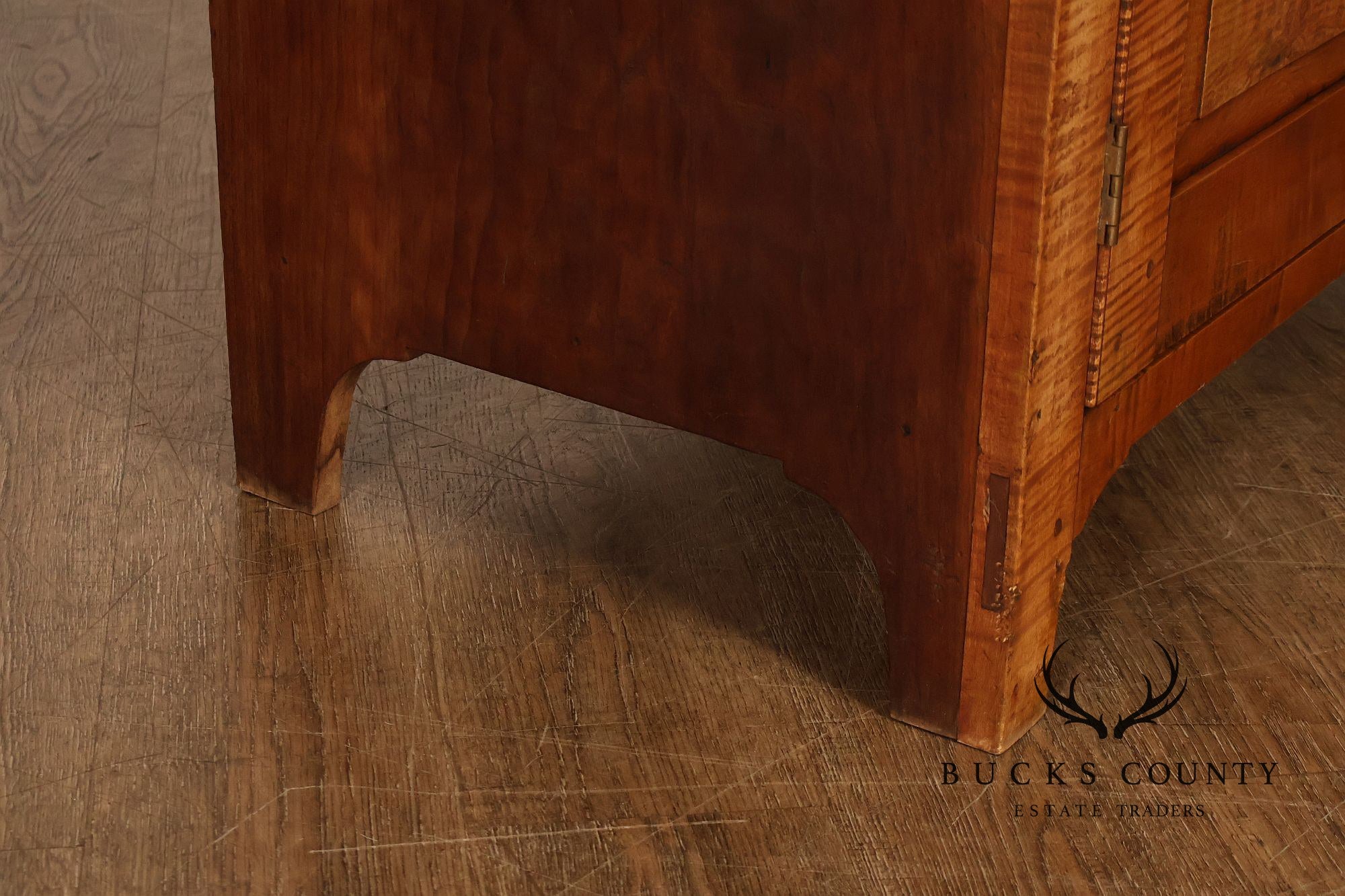 Bench Made Tiger Maple And Cherry Two Piece Stepback Hutch Cabinet