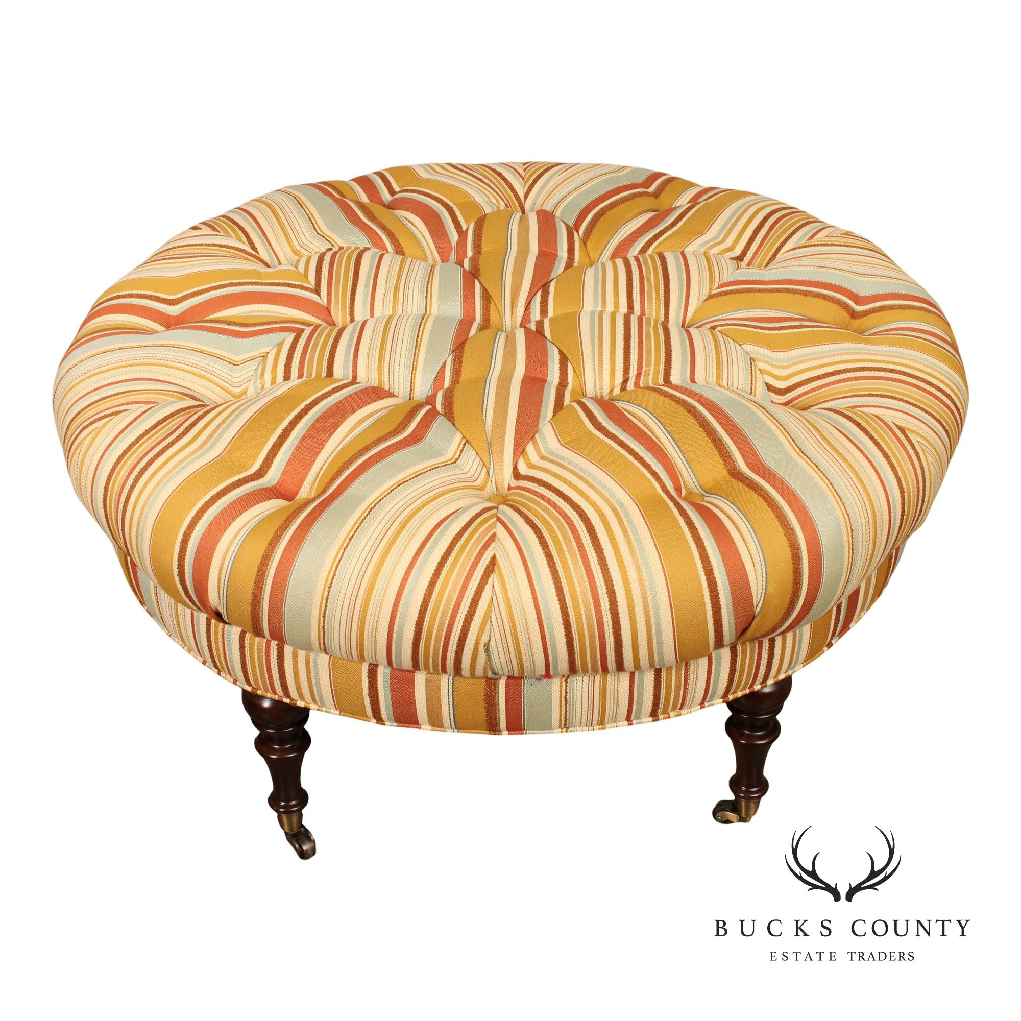 English Regency Style Round Tufted Ottoman