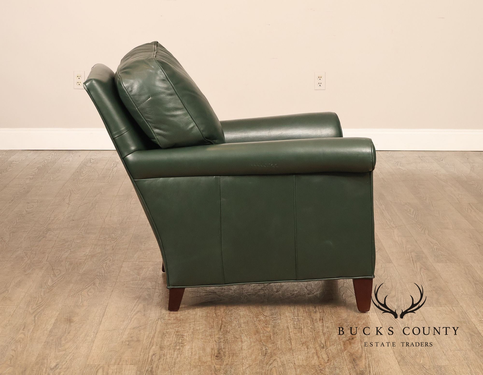 Hancock & Moore Green Leather Recliner Club Chair