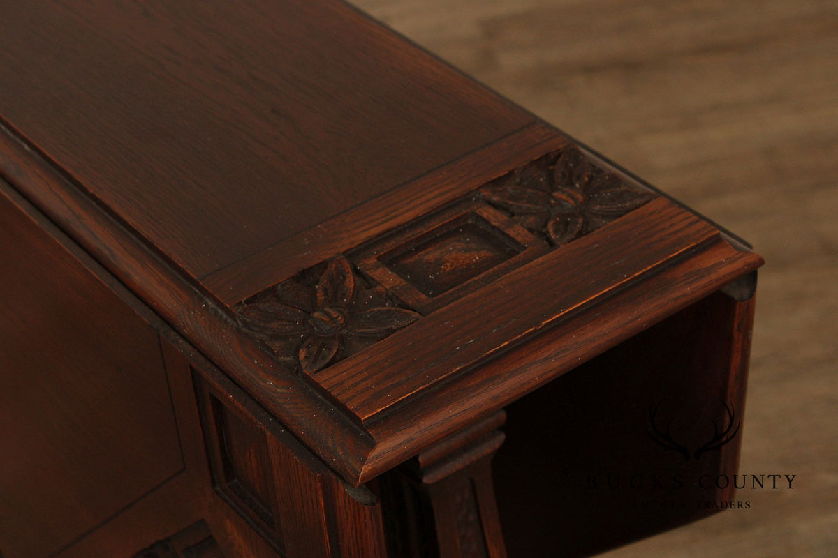 Rom Weber Viking Jacobean Style Carved Oak Drop-Leaf Table