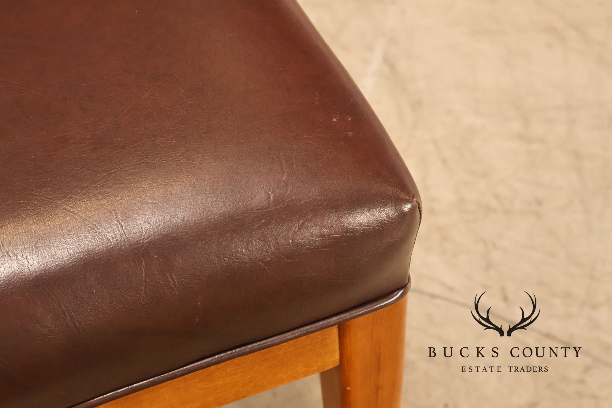 Mid Century Modern Set of Eight Walnut and Leather Dining Chairs
