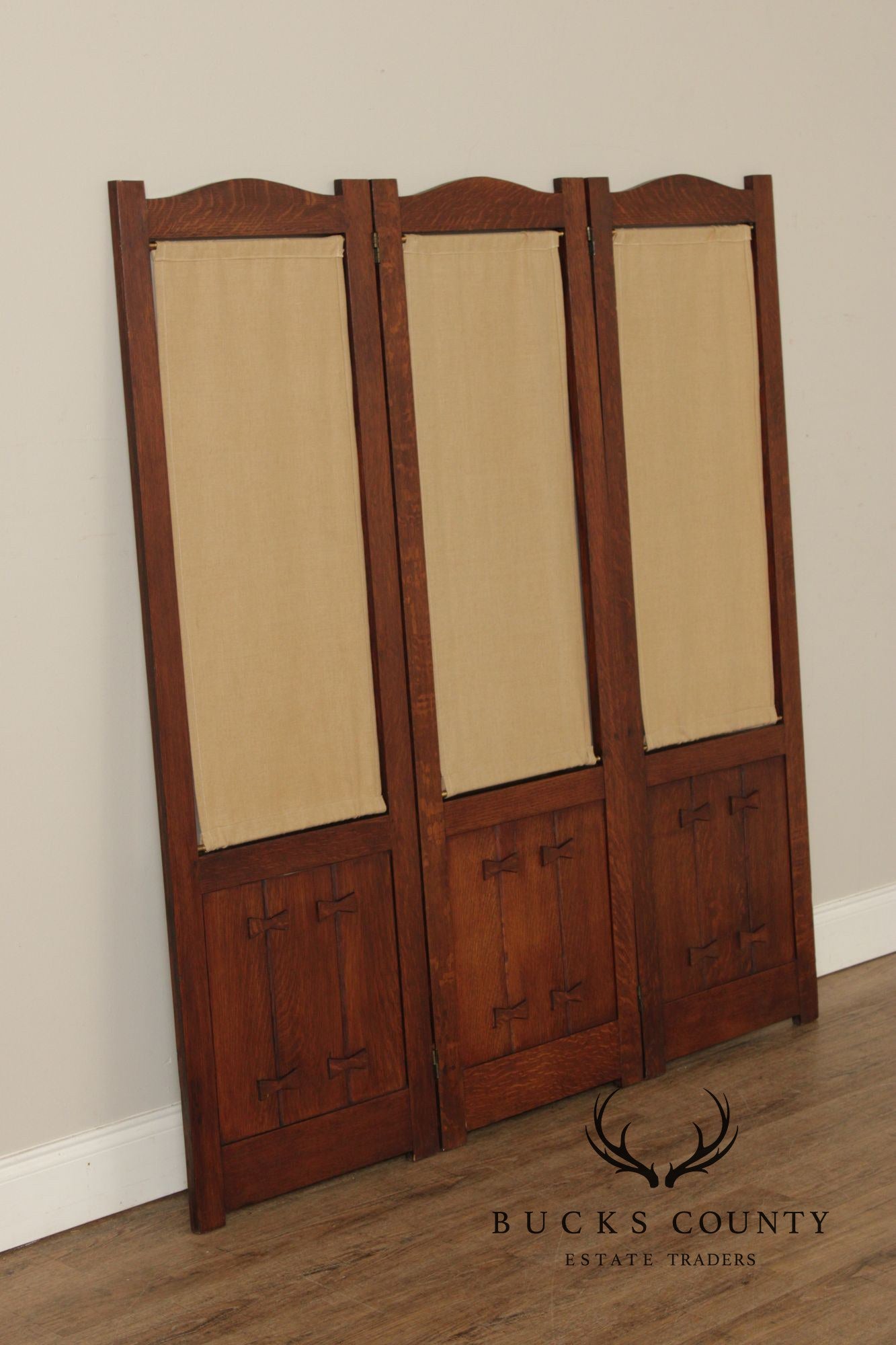 Mission Style Oak Three-Panel Screen