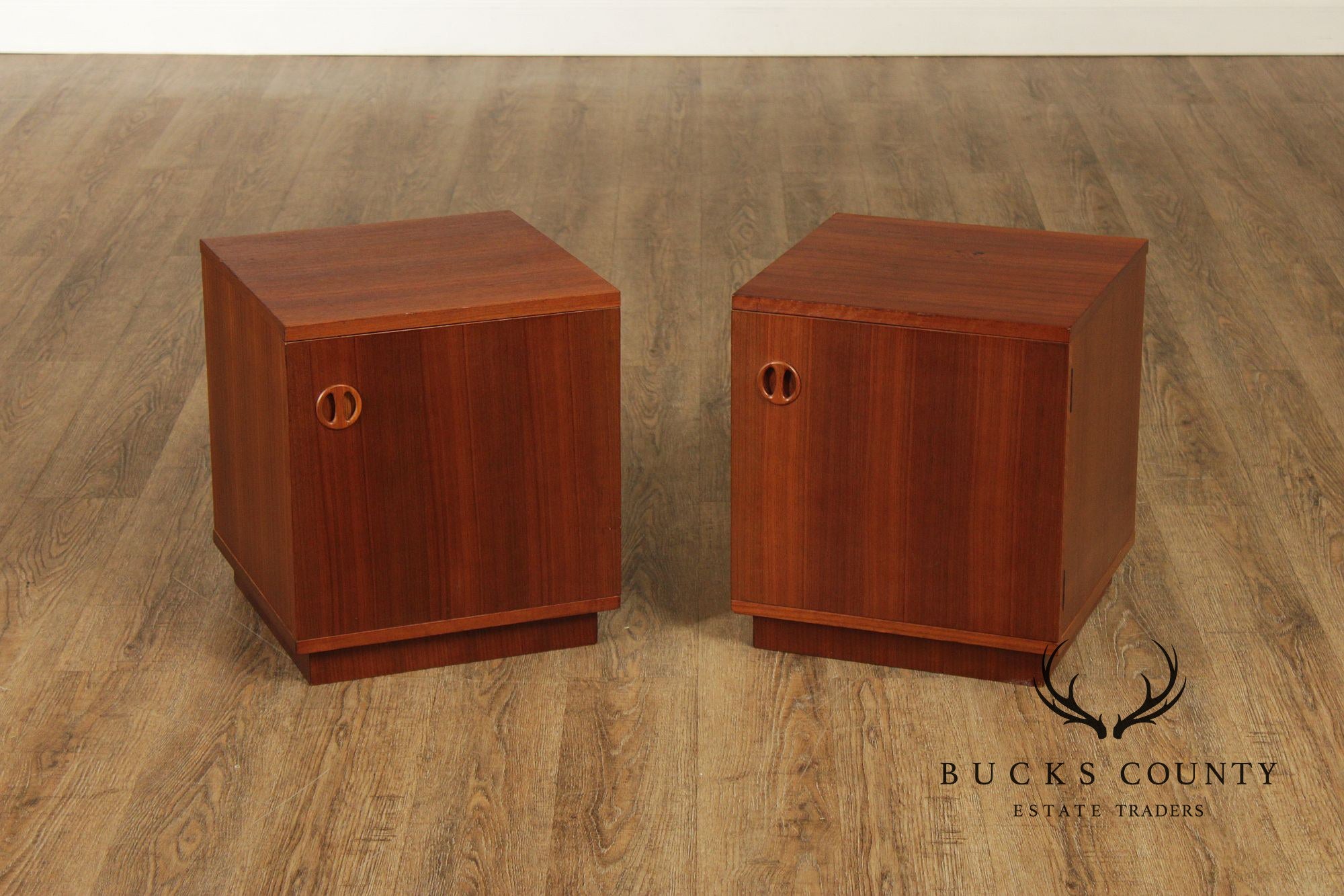 Pair Of Danish Modern Style Teak Single Door Nightstands