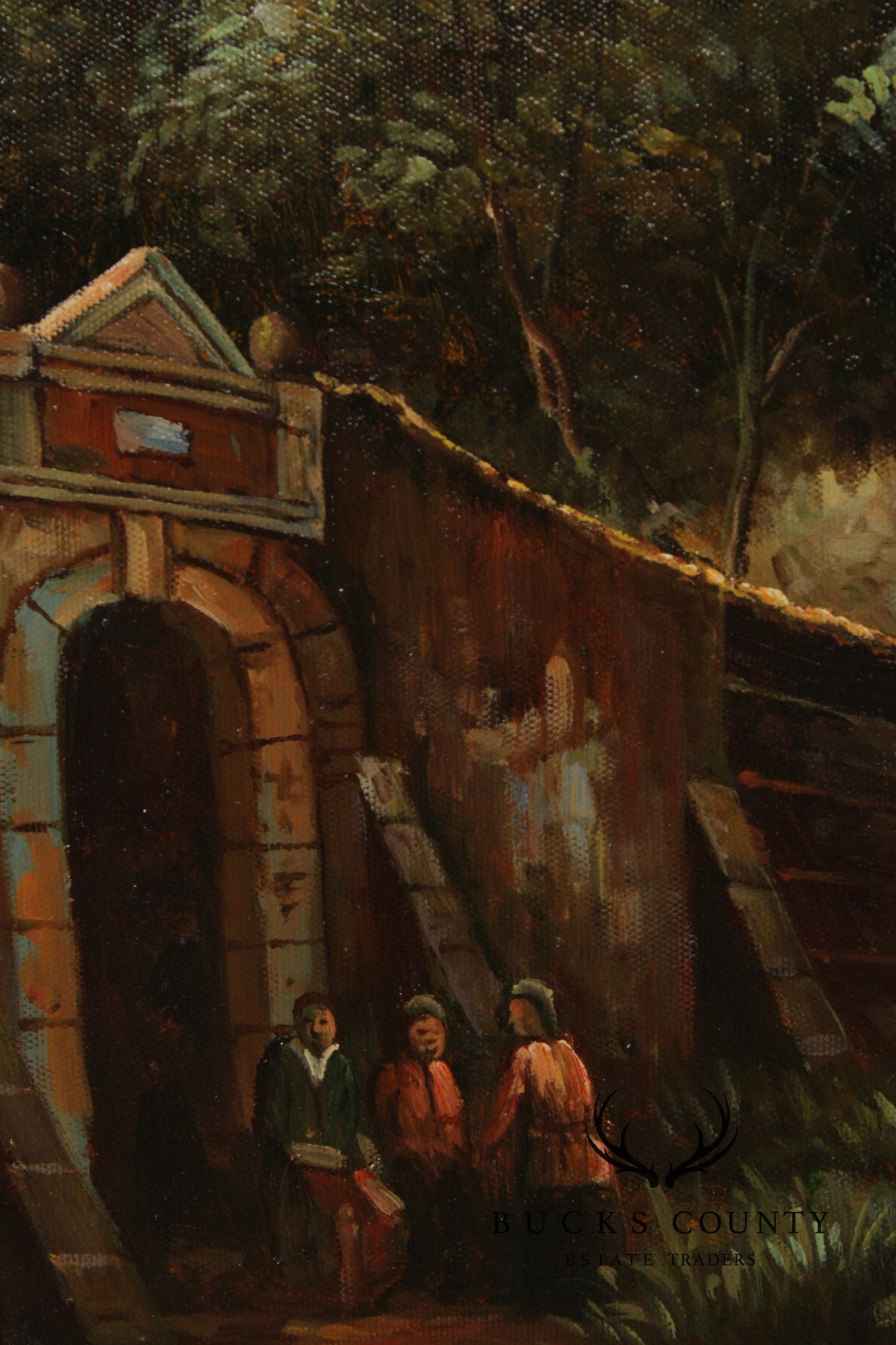 Italian Village Scene Oil Painting, Signed