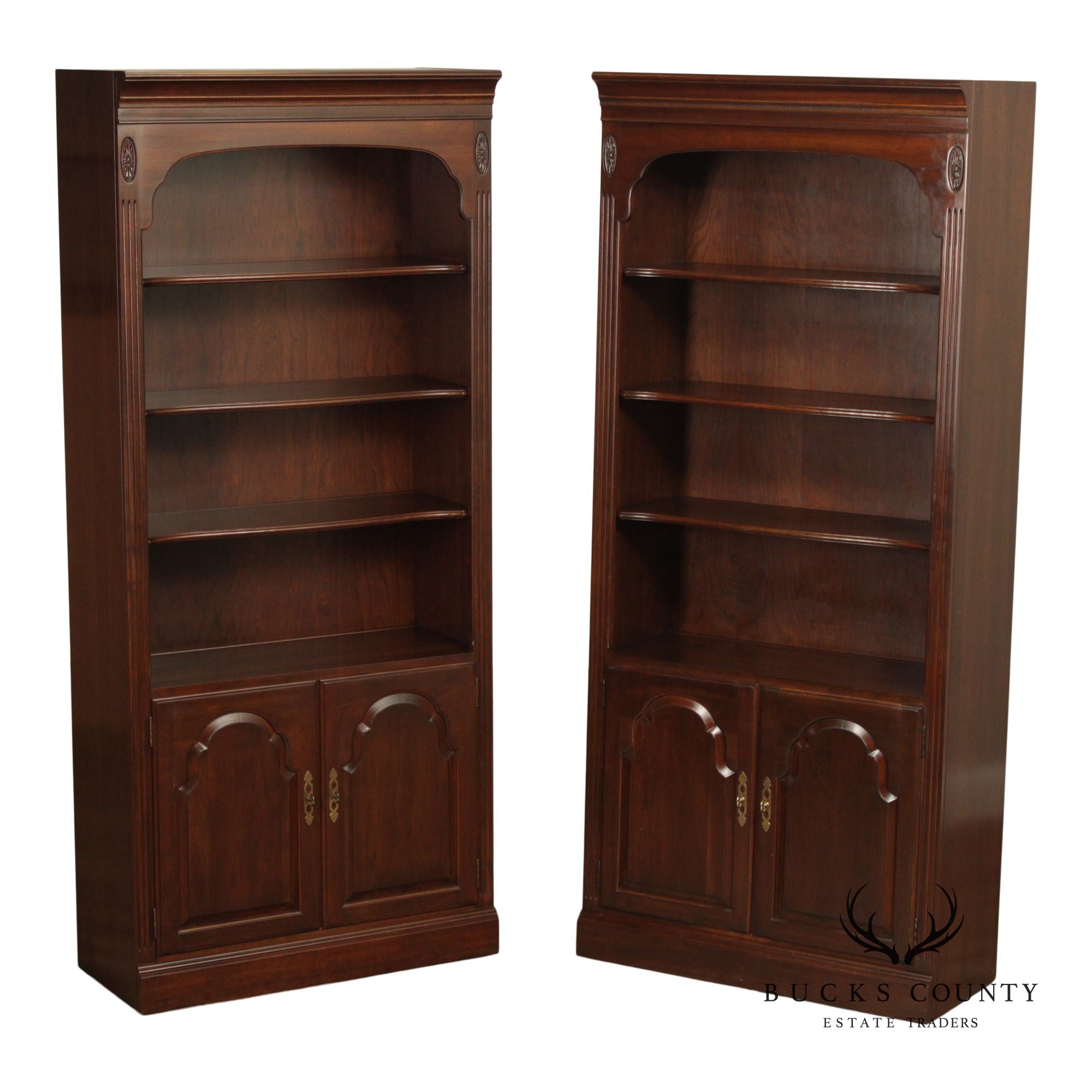 Ethan Allen Georgian Court Pair Of Cherry Tall Bookcases