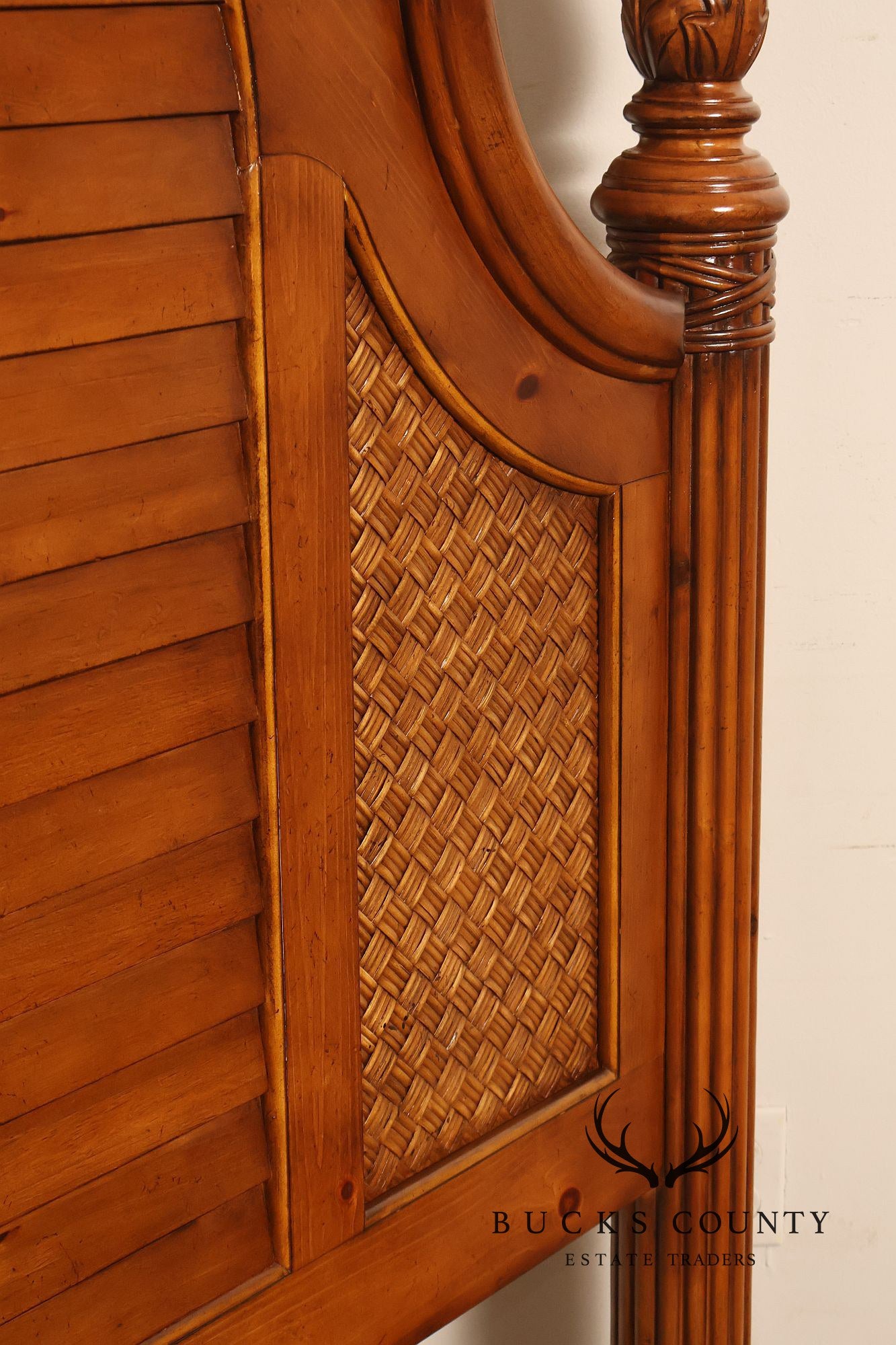 Tropical British Colonial Style Carved Wood Queen Poster Bed