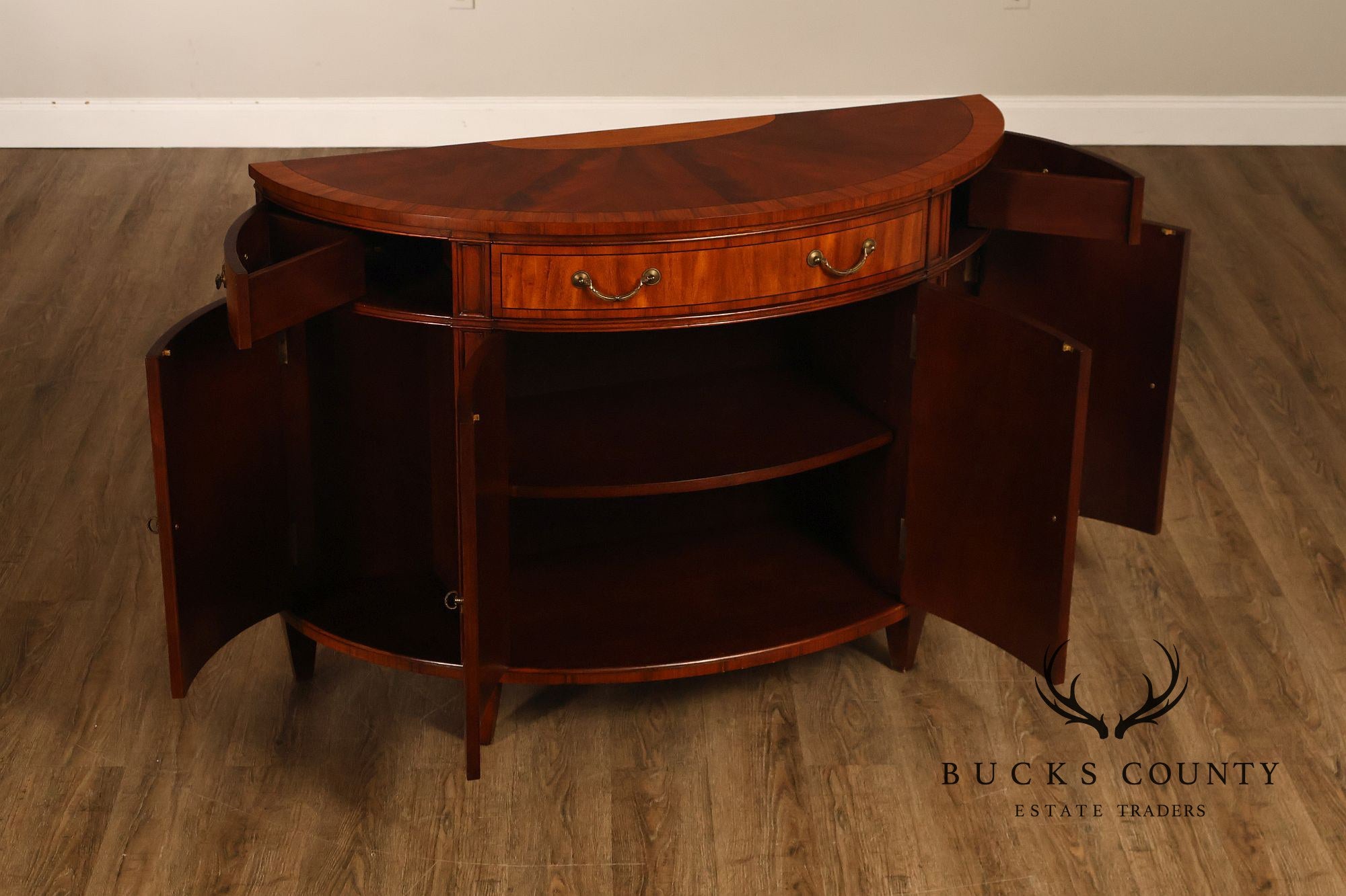 Ethan Allen Mahogany Newport Collection Demilune Cabinet Console
