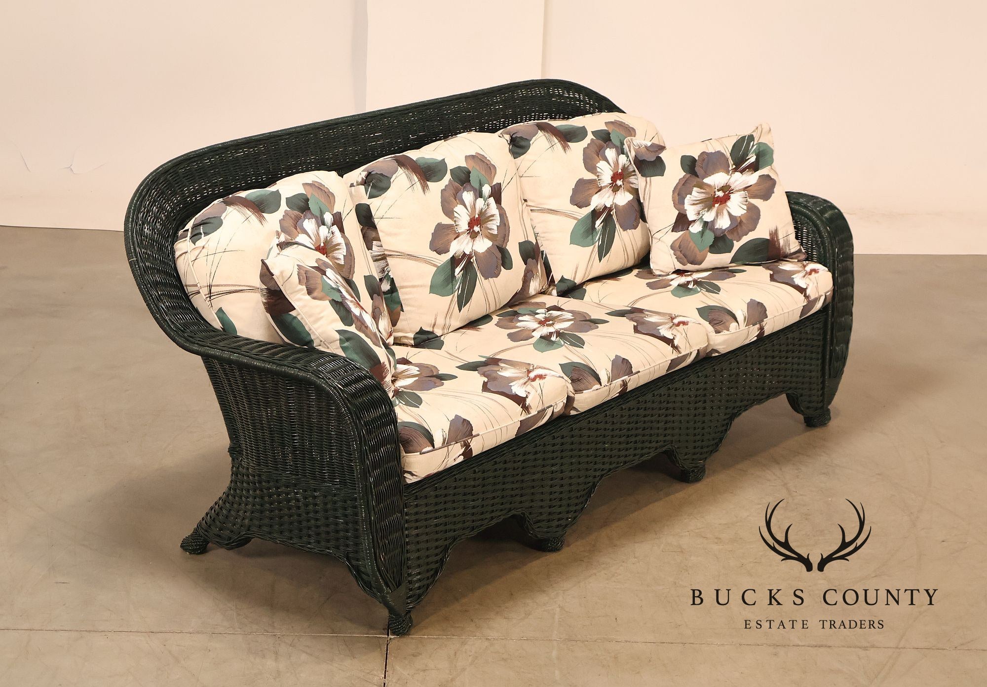 Henry Link Wicker Floral Upholstered Sofa