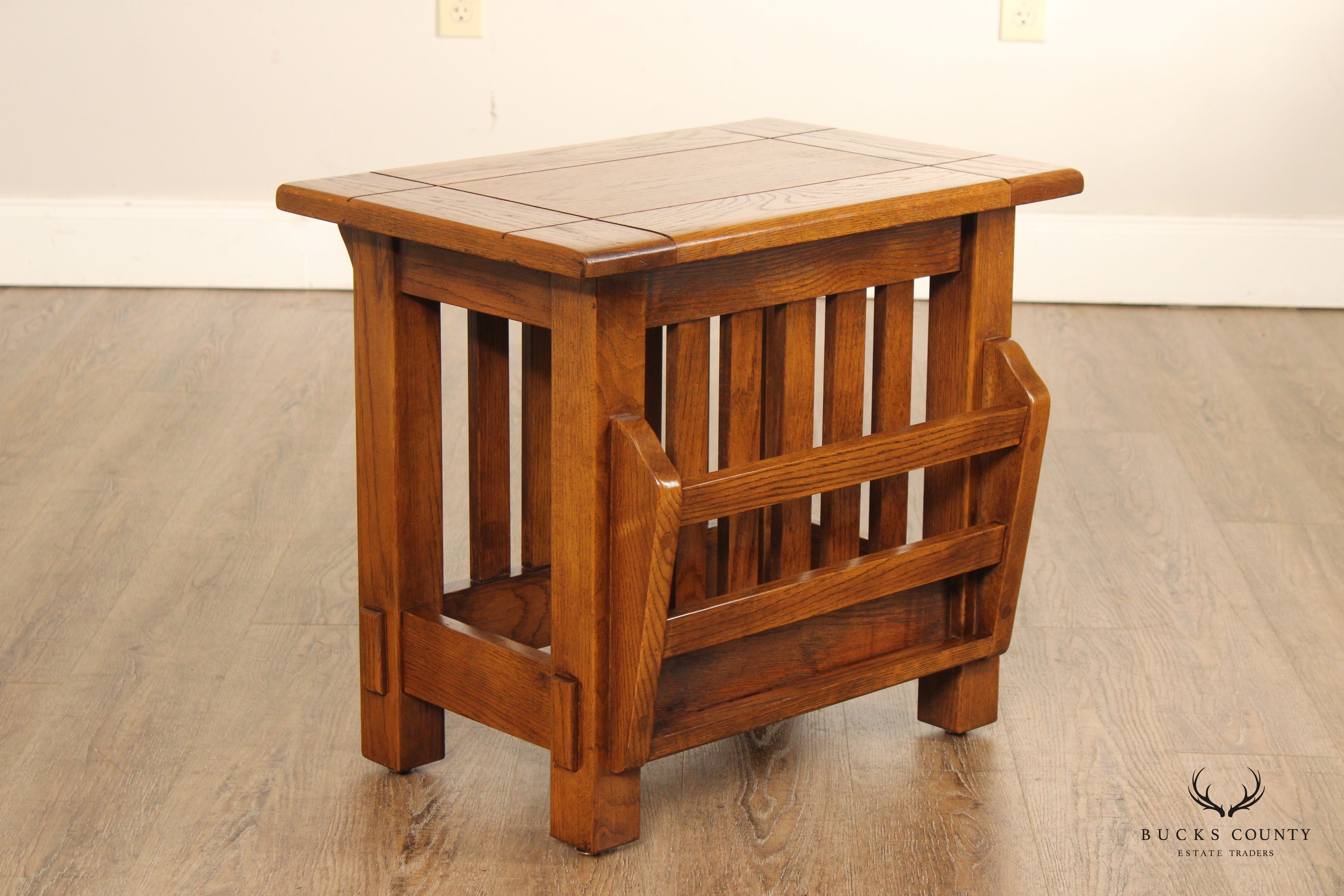 Arts & Crafts Style Oak Side Table and Magazine Rack