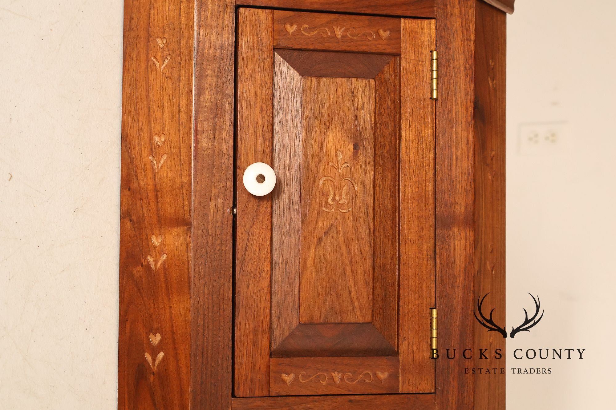 Pennsylvania Dutch Style Walnut Wall Hanging Corner Cupboard