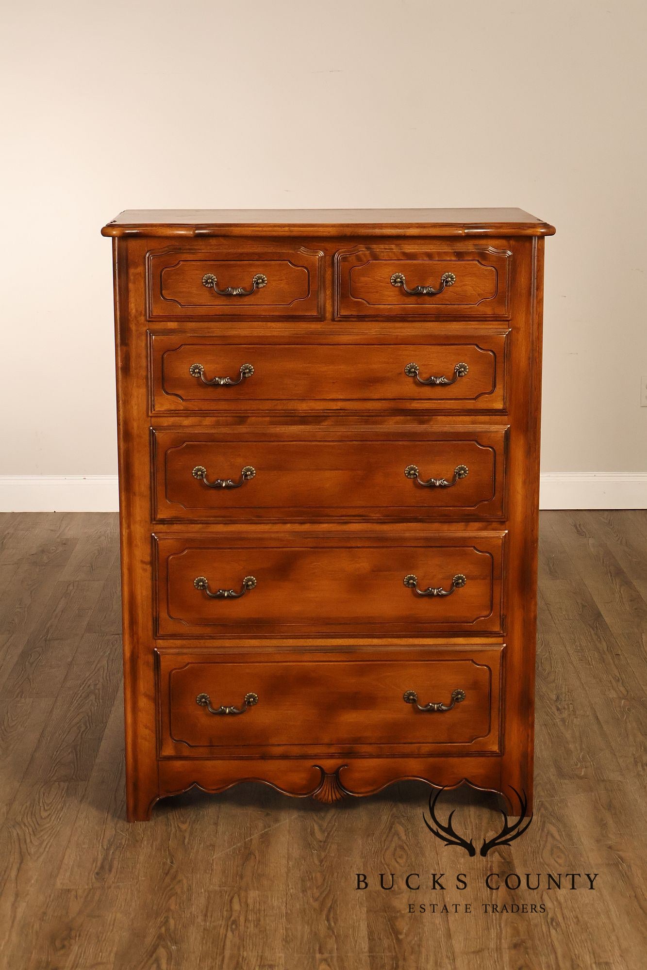 Ethan Allen Country French Maple And Birchwood Six Drawer High Chest