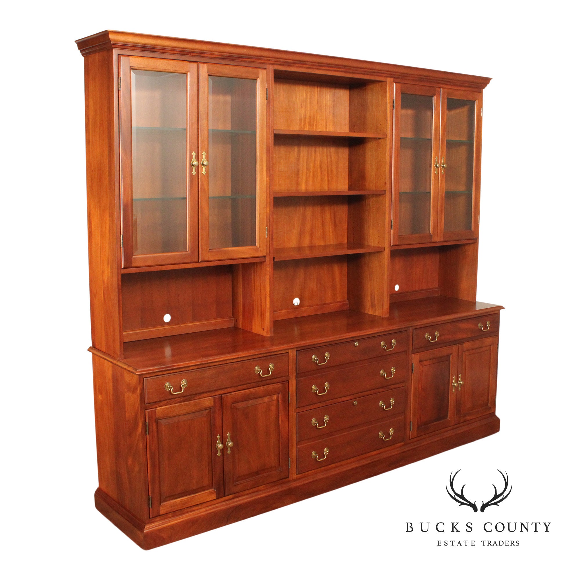 Stickley Chippendale Style Large Mahogany Credenza Bookcase