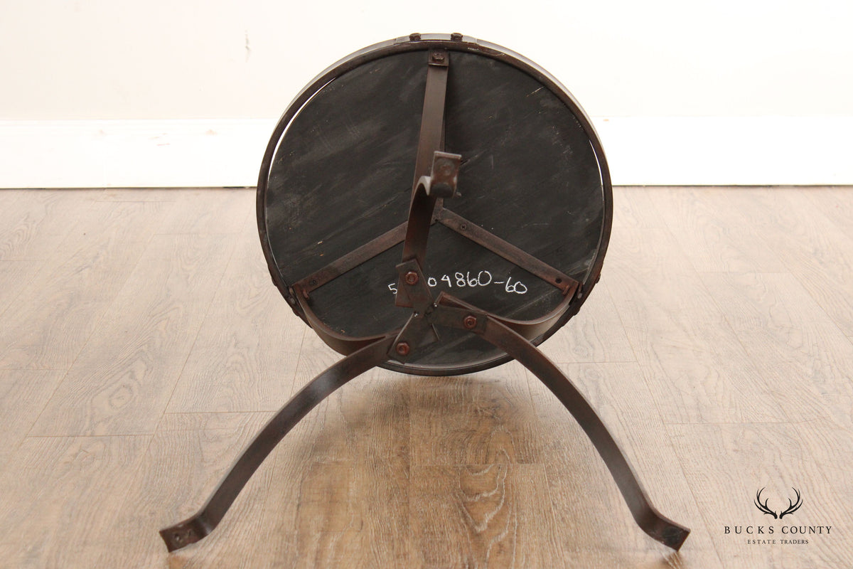 Industrial Style Iron And Round Wood Top Side Table