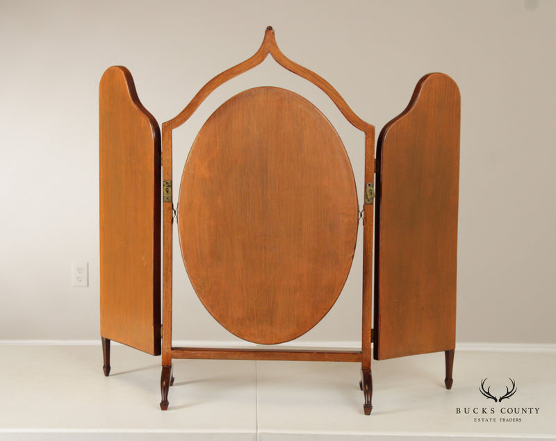 Antique Edwardian Tri-Fold Mahogany Table Top Dressing Mirror