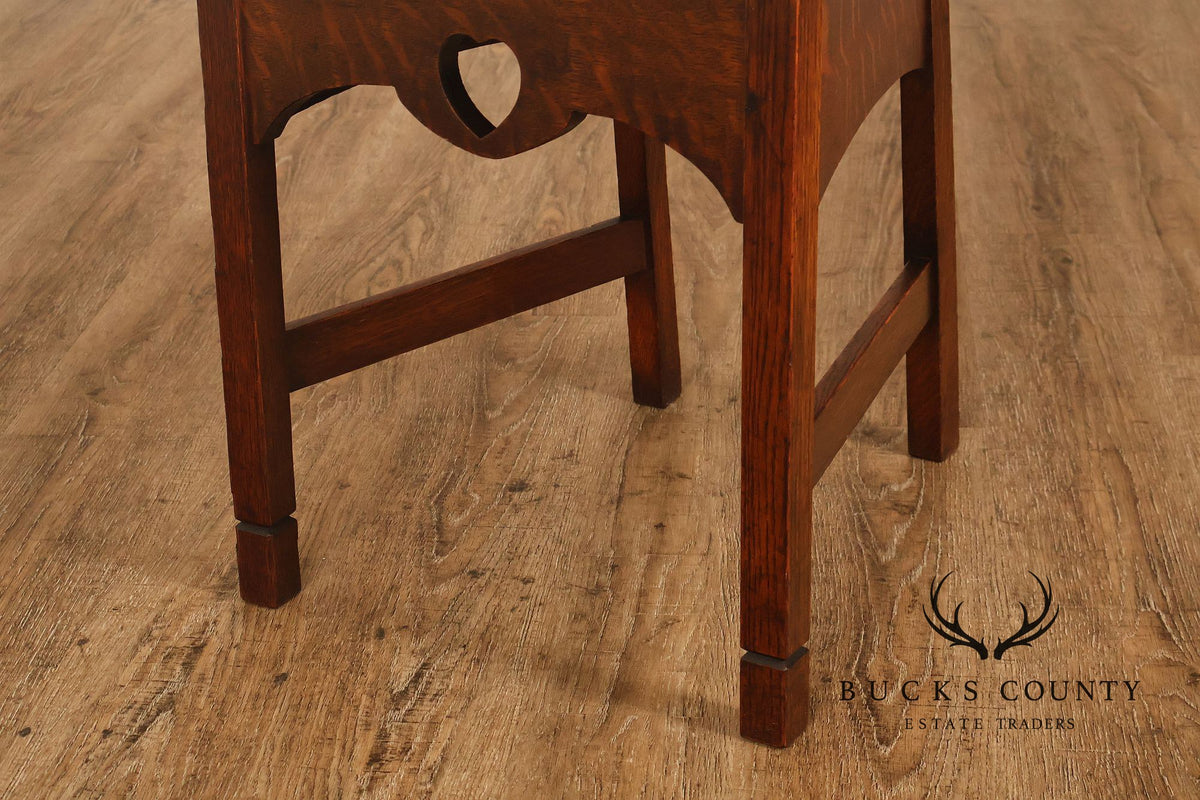 Antique Arts And Crafts Oak Inlaid Side Chair Attributed To Stickley Brothers
