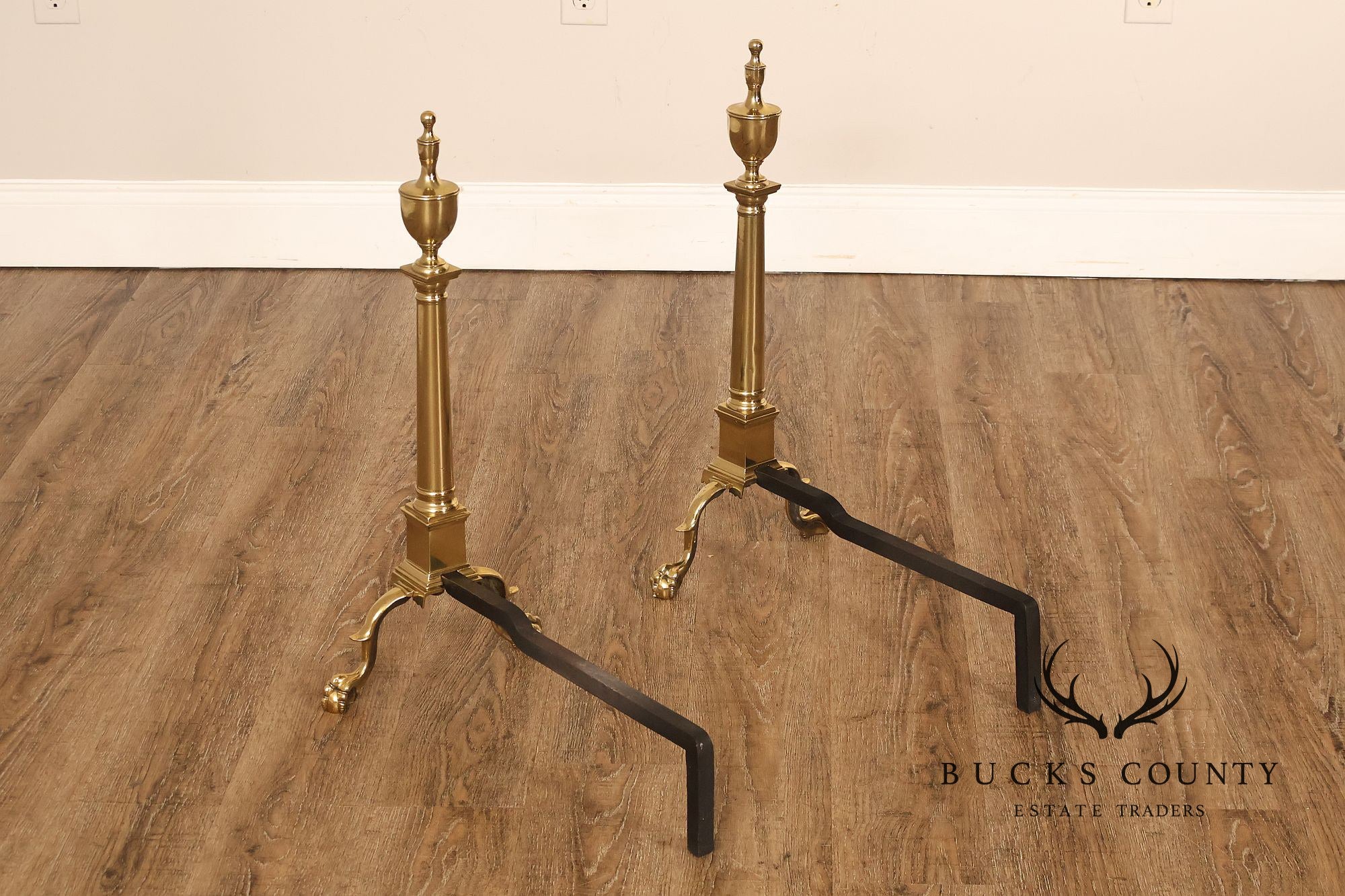 Federal Style Pair Of Brass Andirons