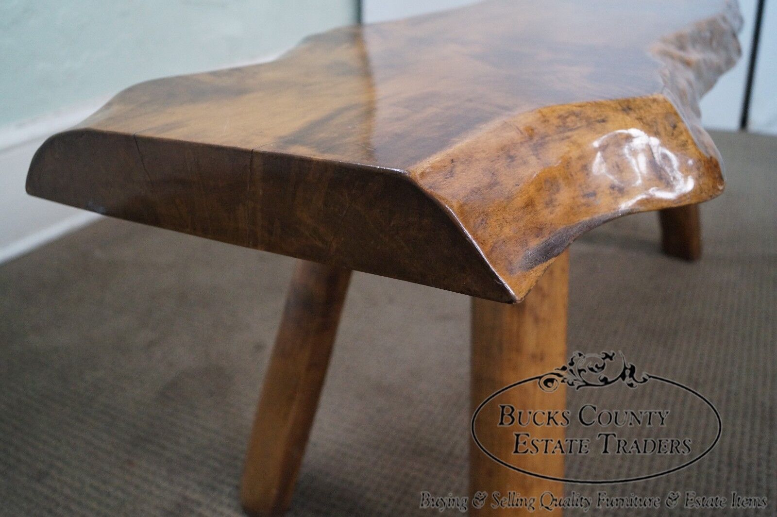 Rustic Slab Wood Coffee Table Bench