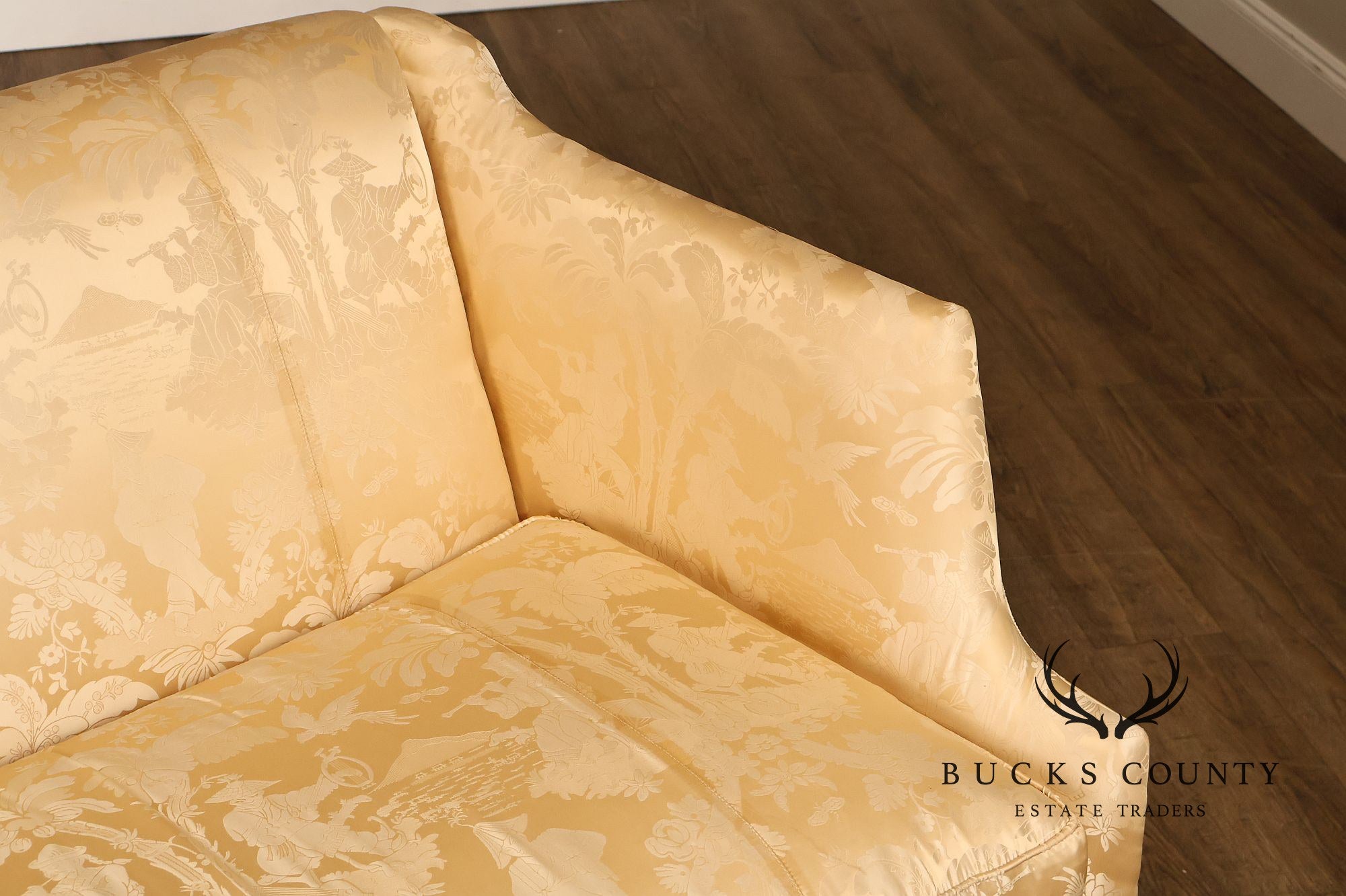 Southwood Federal Style Mahogany Frame Damask Upholstered Sofa