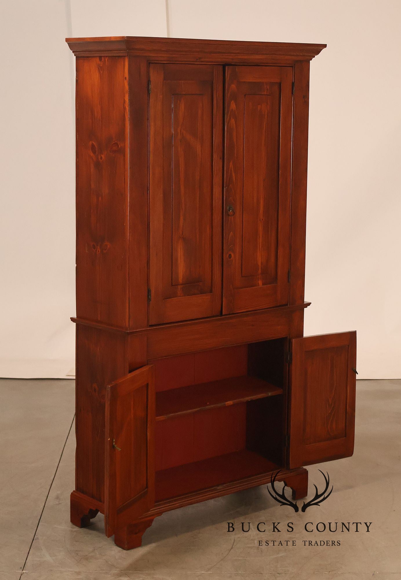 Antique Primitive American Pine Two Piece Pantry Cupboard