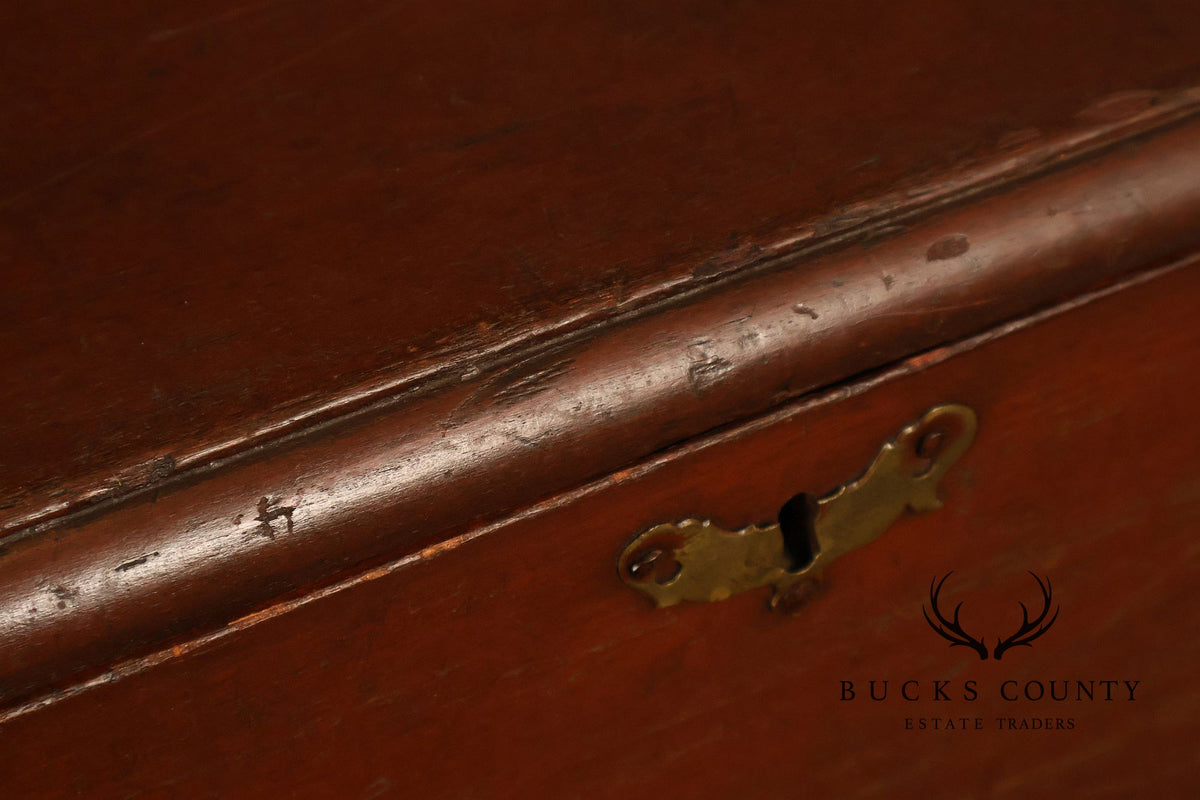 Antique Red Painted Cedar Blanket Chest With Cast Iron Strapping