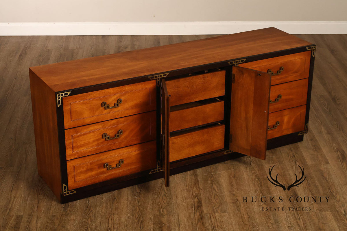 Bassett Campaign Style Walnut Triple Dresser