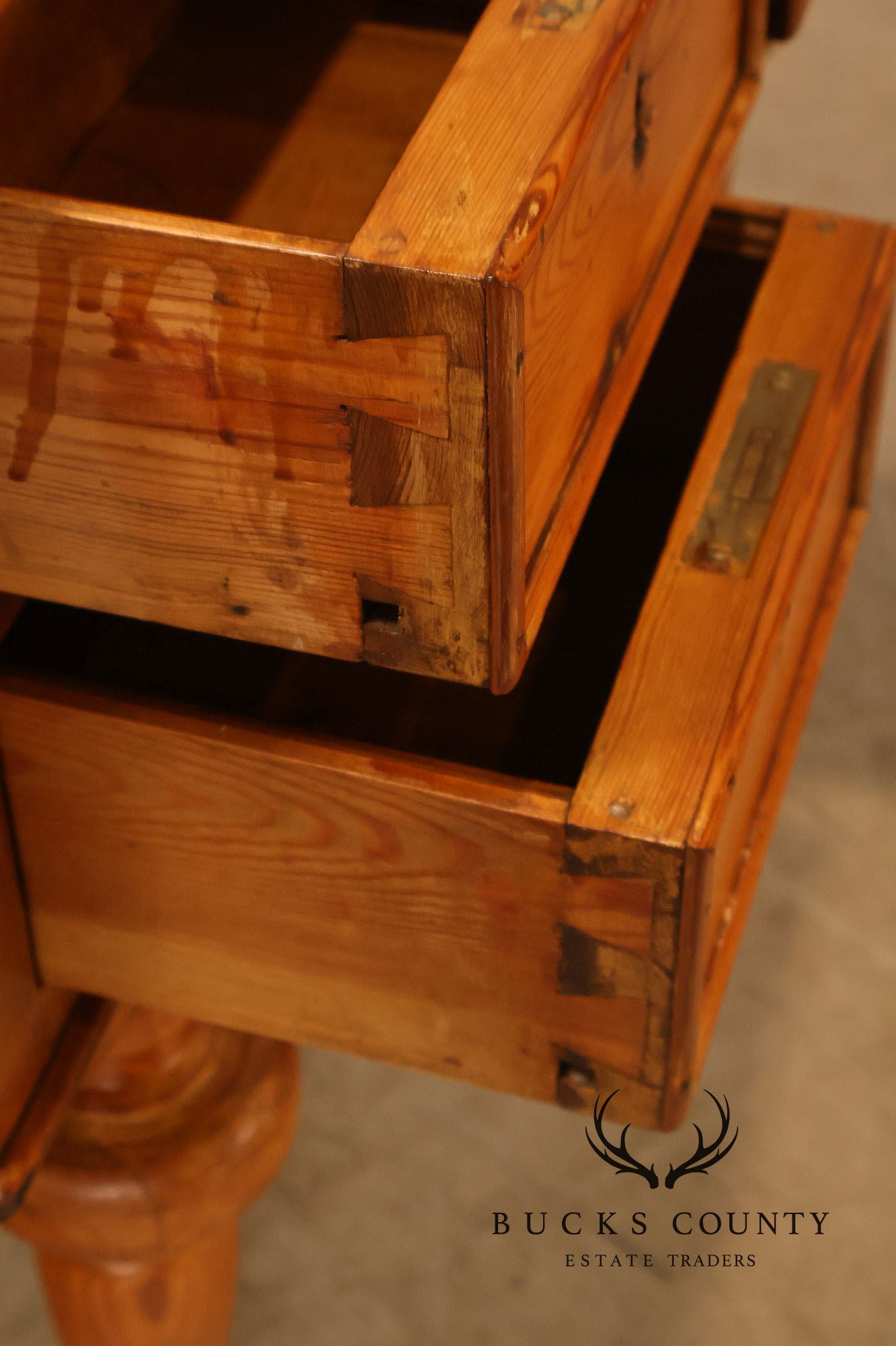 Antique Rustic Pine Five Drawer Work Table Or Dressing Table
