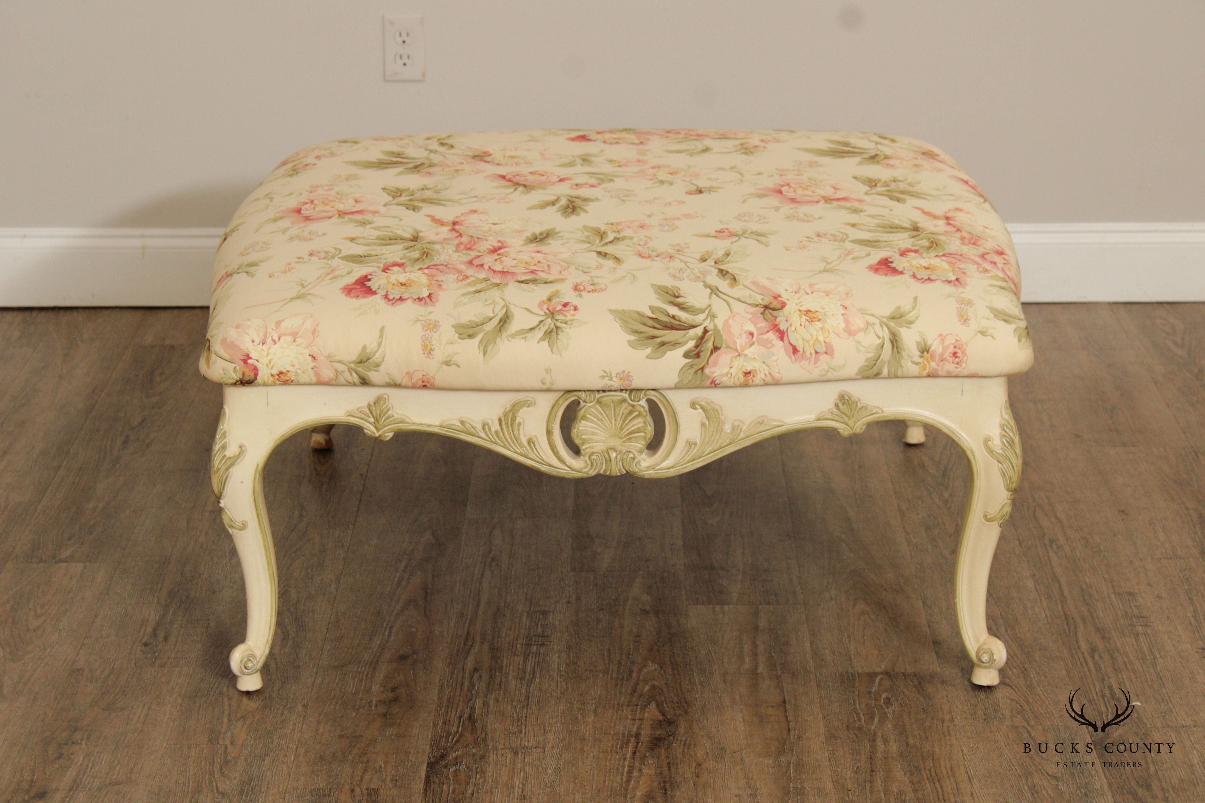 French Louis XV Style Large Painted Frame Upholstered Ottoman