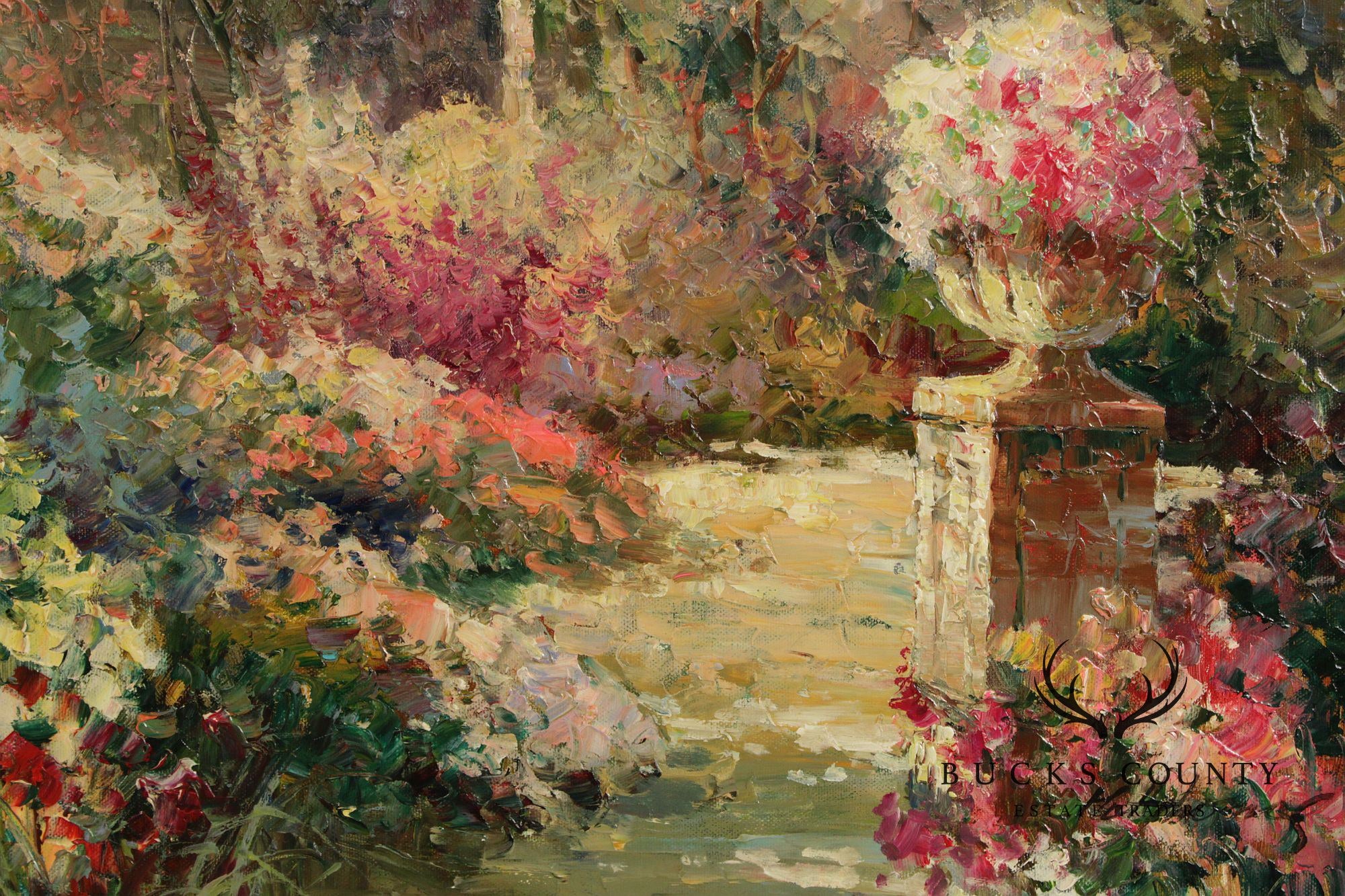 Impressionist Style Framed Impasto Oil Painting, Garden Path