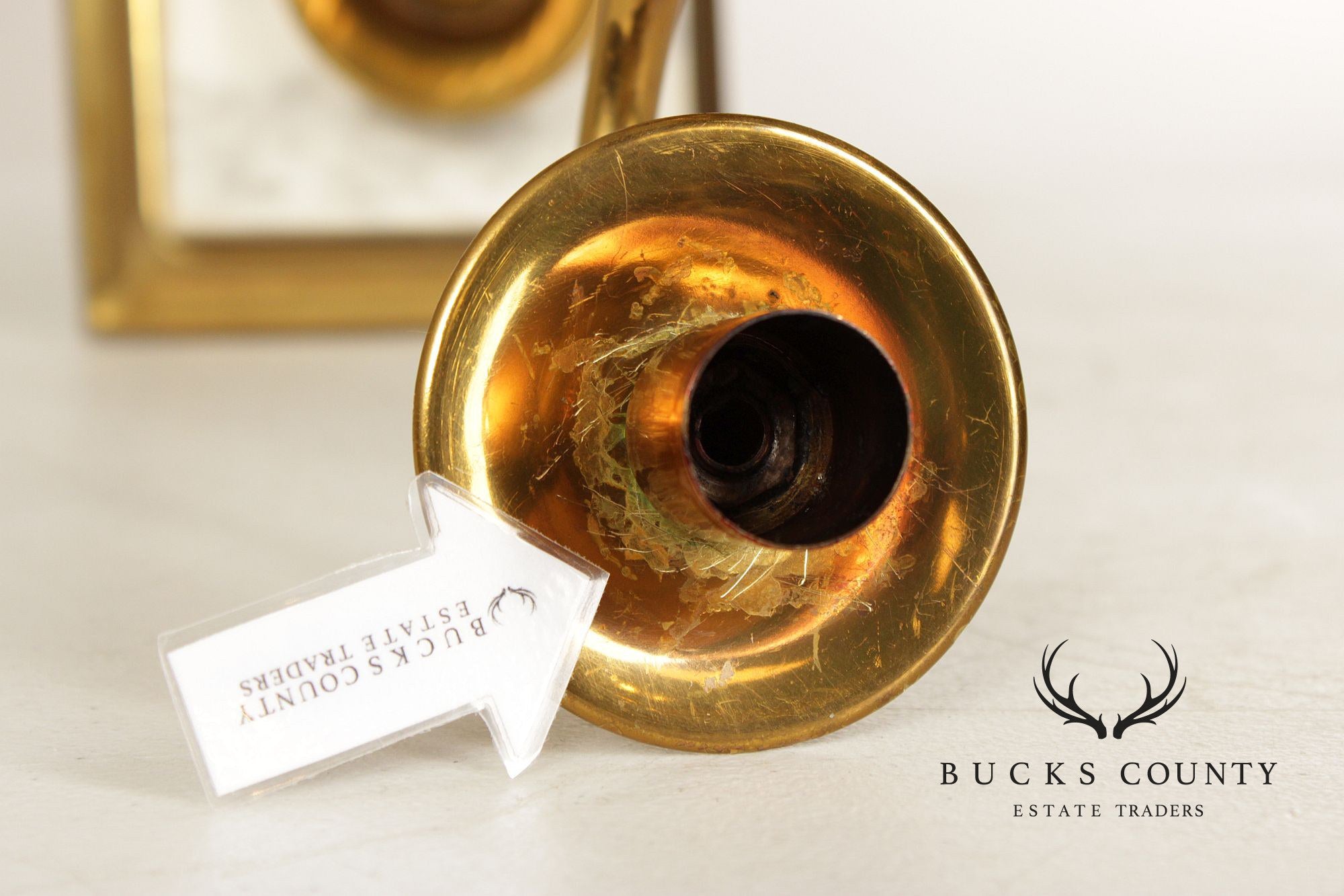 Classical Style Vintage Pair of Brass and Marble Candelabra