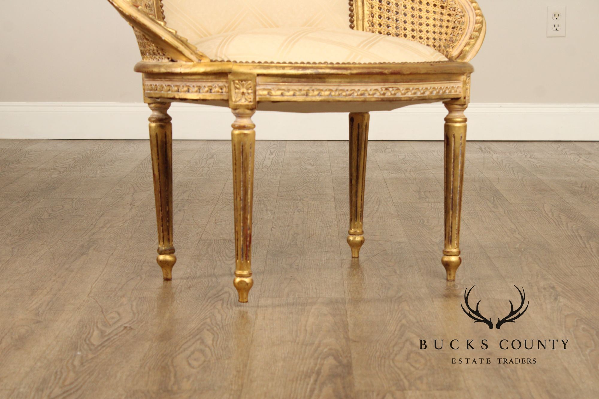 French Louis XVI Style Giltwood and Caned Vanity Stool